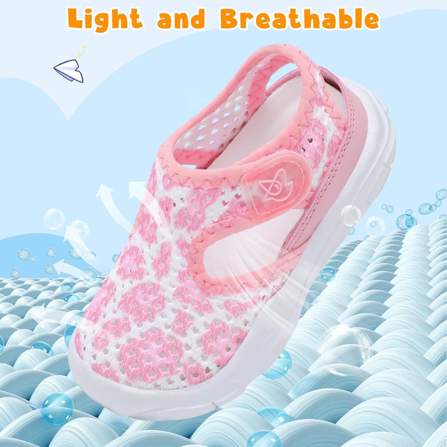 imageLeIsfIt Toddler Sandals Boys Girls Wide Sandals Kids Water Sandal Shoes Lightweight Barefoot Summer Shoes for Beach SwimPinkleopard