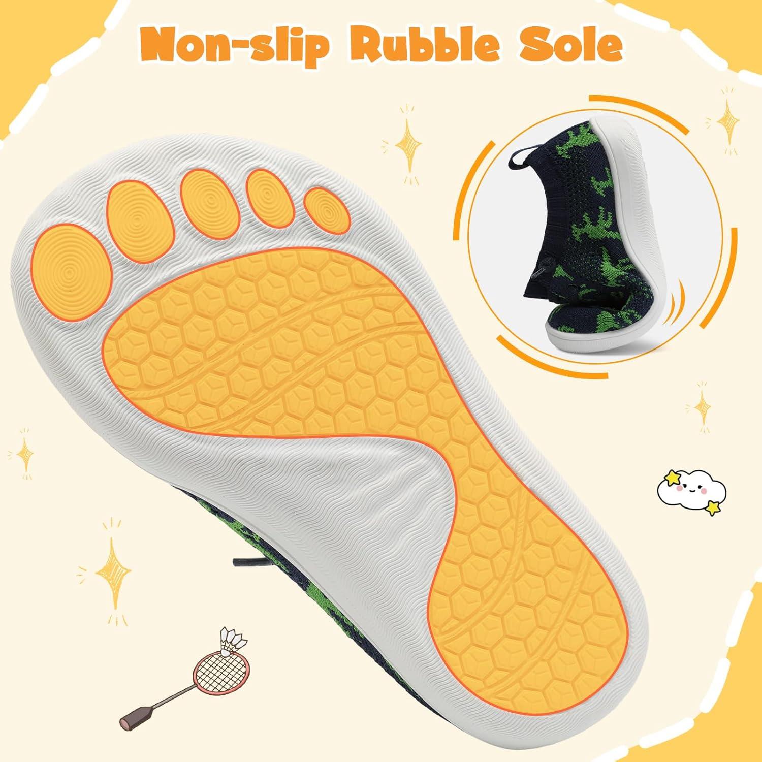 imageLeIsfIt Toddler Shoes Girls Boys Wide Shoes Kids Zero Drop Minimalist Sneakers Barefoot Slip on Tennis SneakersNavydinasour