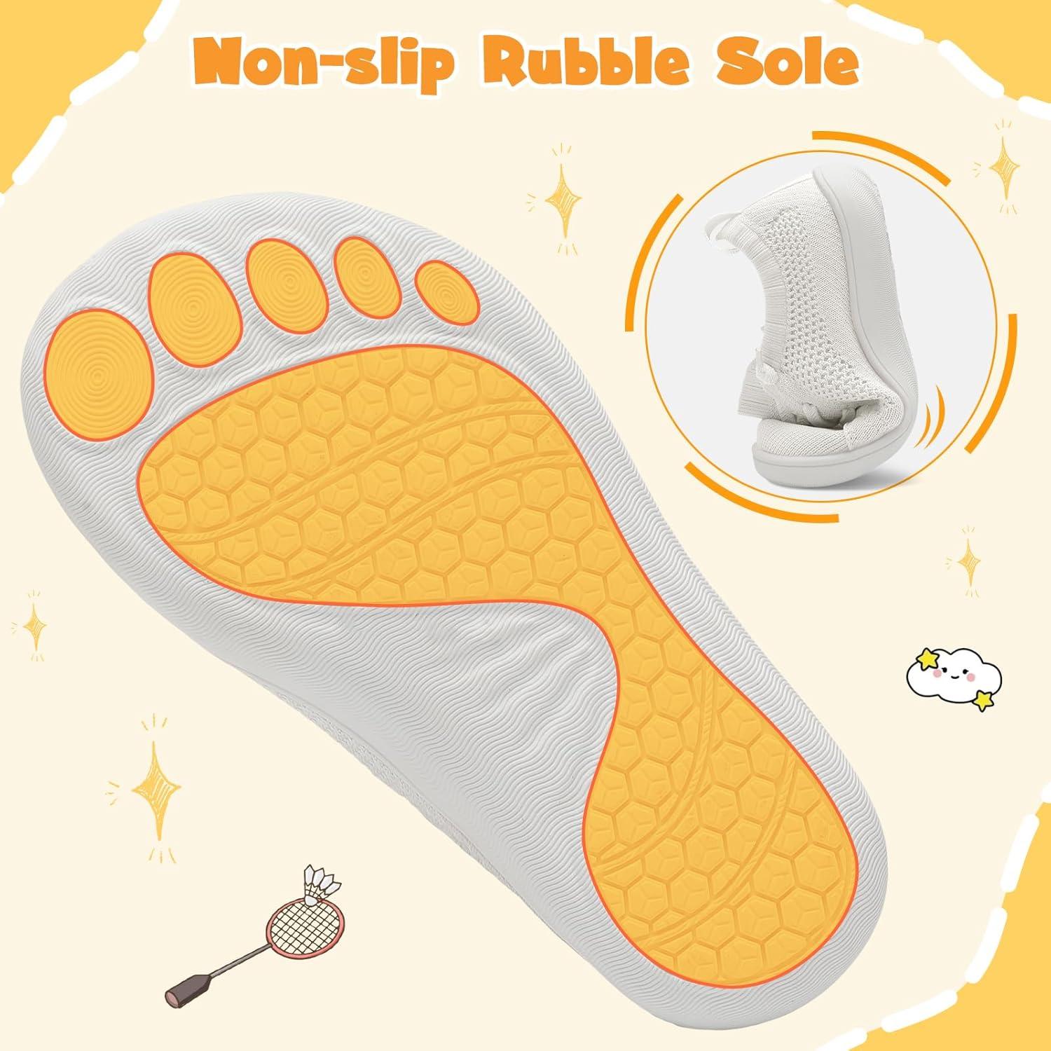 imageLeIsfIt Toddler Shoes Girls Boys Wide Shoes Kids Zero Drop Minimalist Sneakers Barefoot Slip on Tennis SneakersWhite