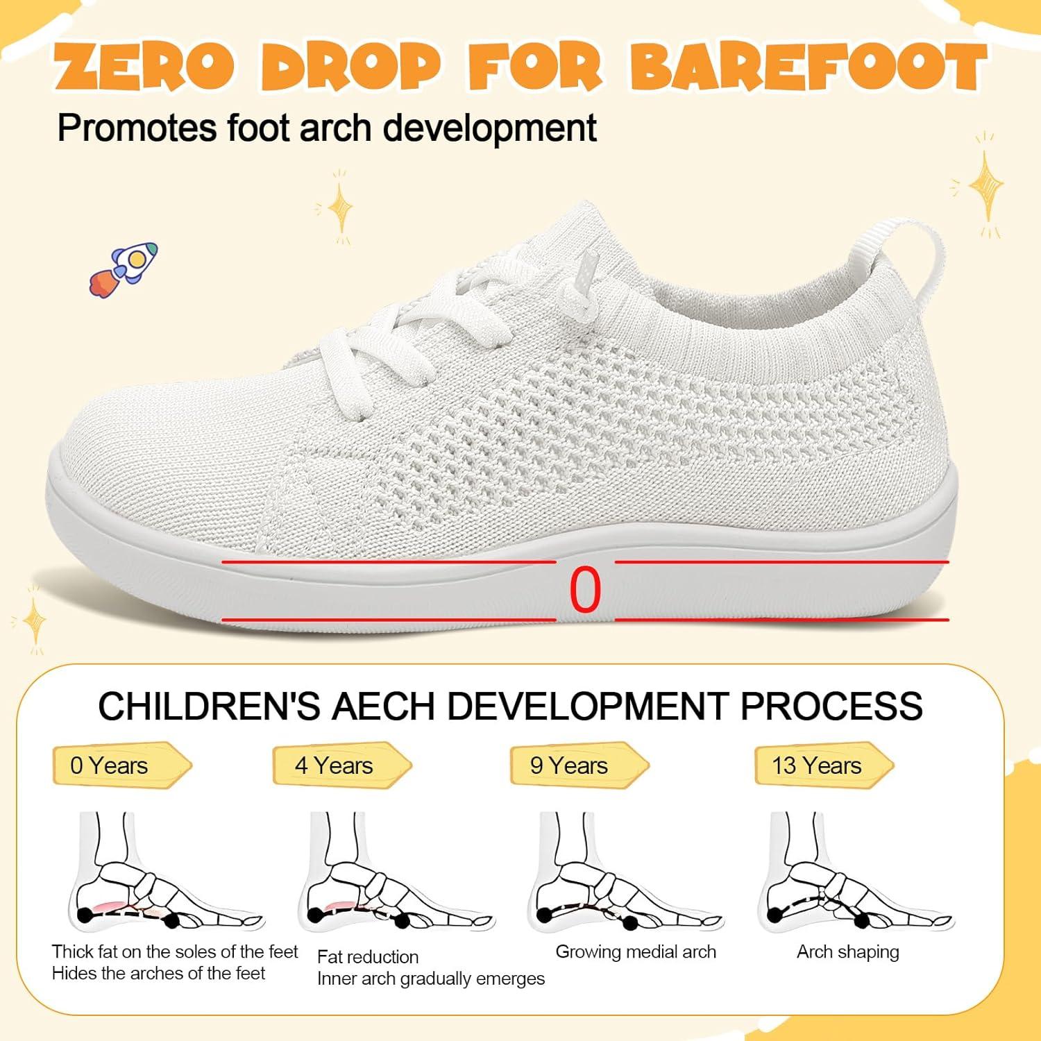 imageLeIsfIt Toddler Shoes Girls Boys Wide Shoes Kids Zero Drop Minimalist Sneakers Barefoot Slip on Tennis SneakersWhite