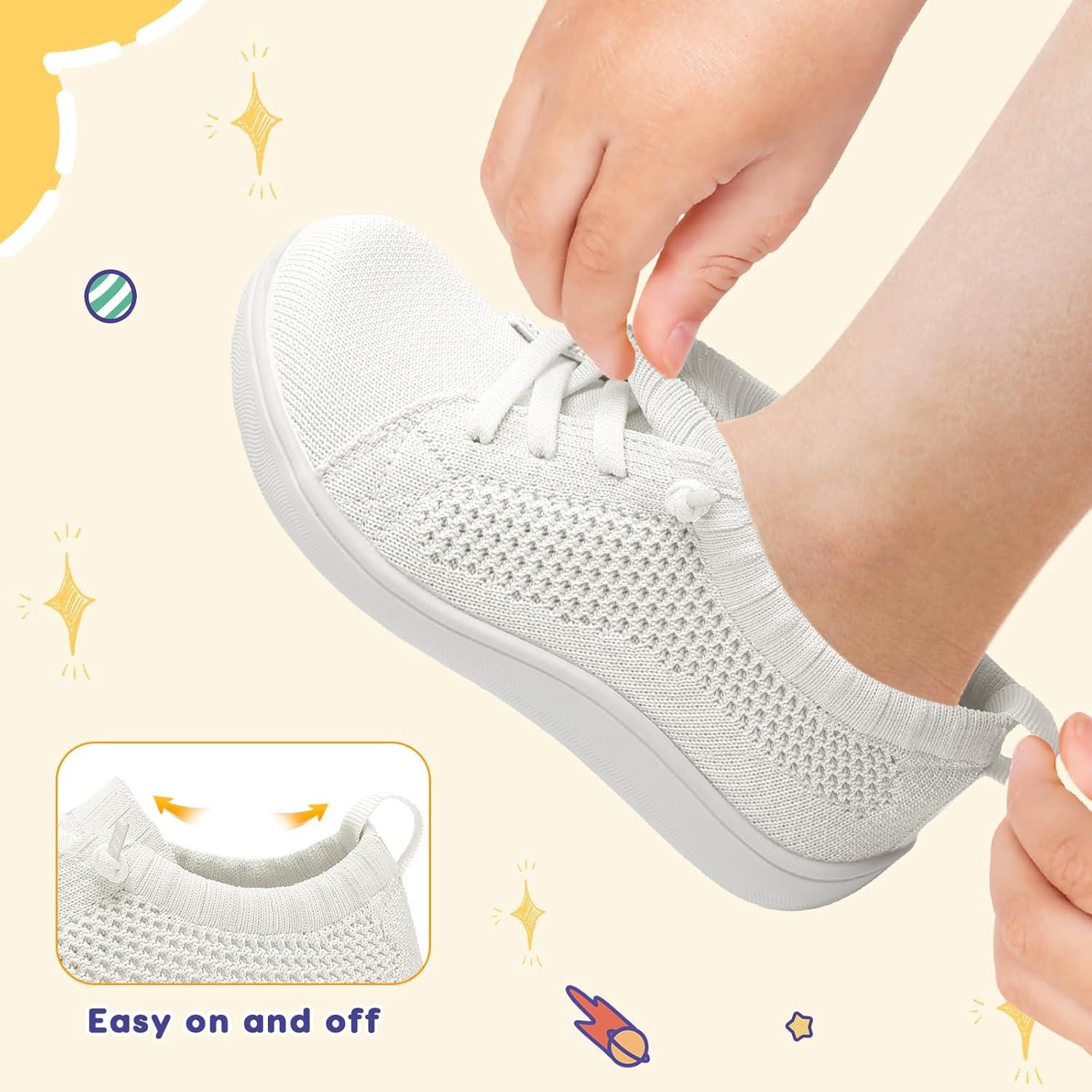 imageLeIsfIt Toddler Shoes Girls Boys Wide Shoes Kids Zero Drop Minimalist Sneakers Barefoot Slip on Tennis SneakersWhite