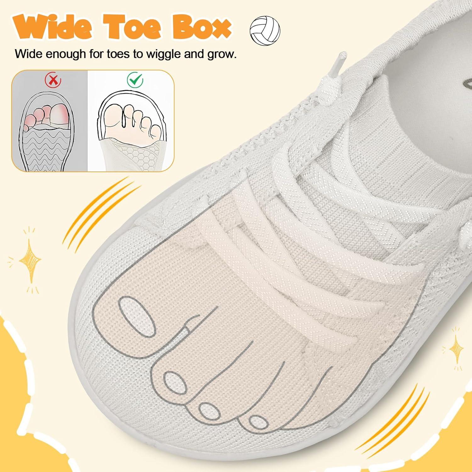 imageLeIsfIt Toddler Shoes Girls Boys Wide Shoes Kids Zero Drop Minimalist Sneakers Barefoot Slip on Tennis SneakersWhite