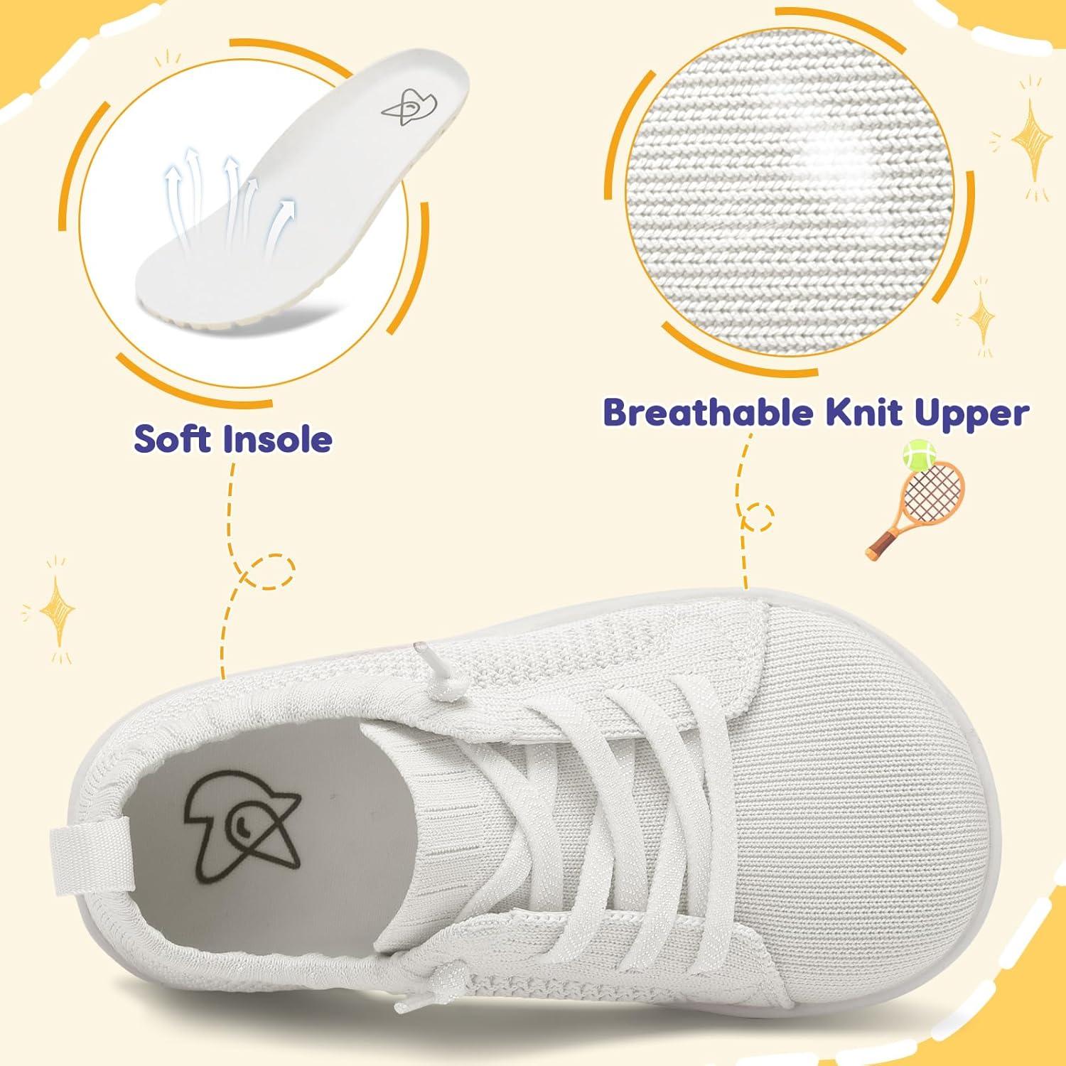 imageLeIsfIt Toddler Shoes Girls Boys Wide Shoes Kids Zero Drop Minimalist Sneakers Barefoot Slip on Tennis SneakersWhite