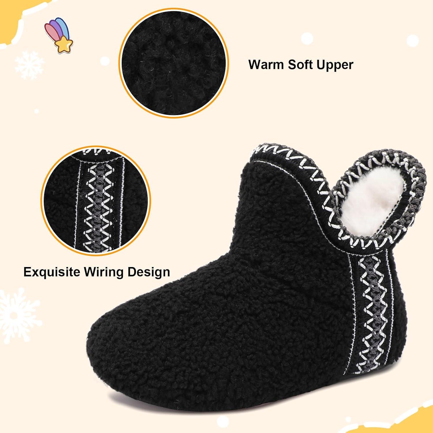 imageLeIsfIt Toddler Slippers Boys Girls Cozy Warm House Shoes Kids Nonslip Winter Slipper Booties Slip on Plush Lining Sock SlippersAllblack