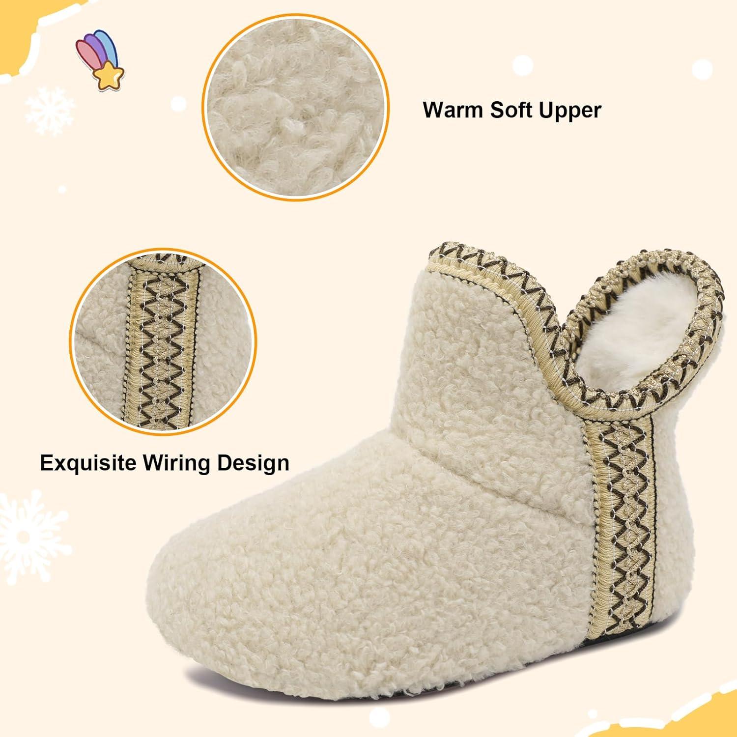 imageLeIsfIt Toddler Slippers Boys Girls Cozy Warm House Shoes Kids Nonslip Winter Slipper Booties Slip on Plush Lining Sock SlippersBeige