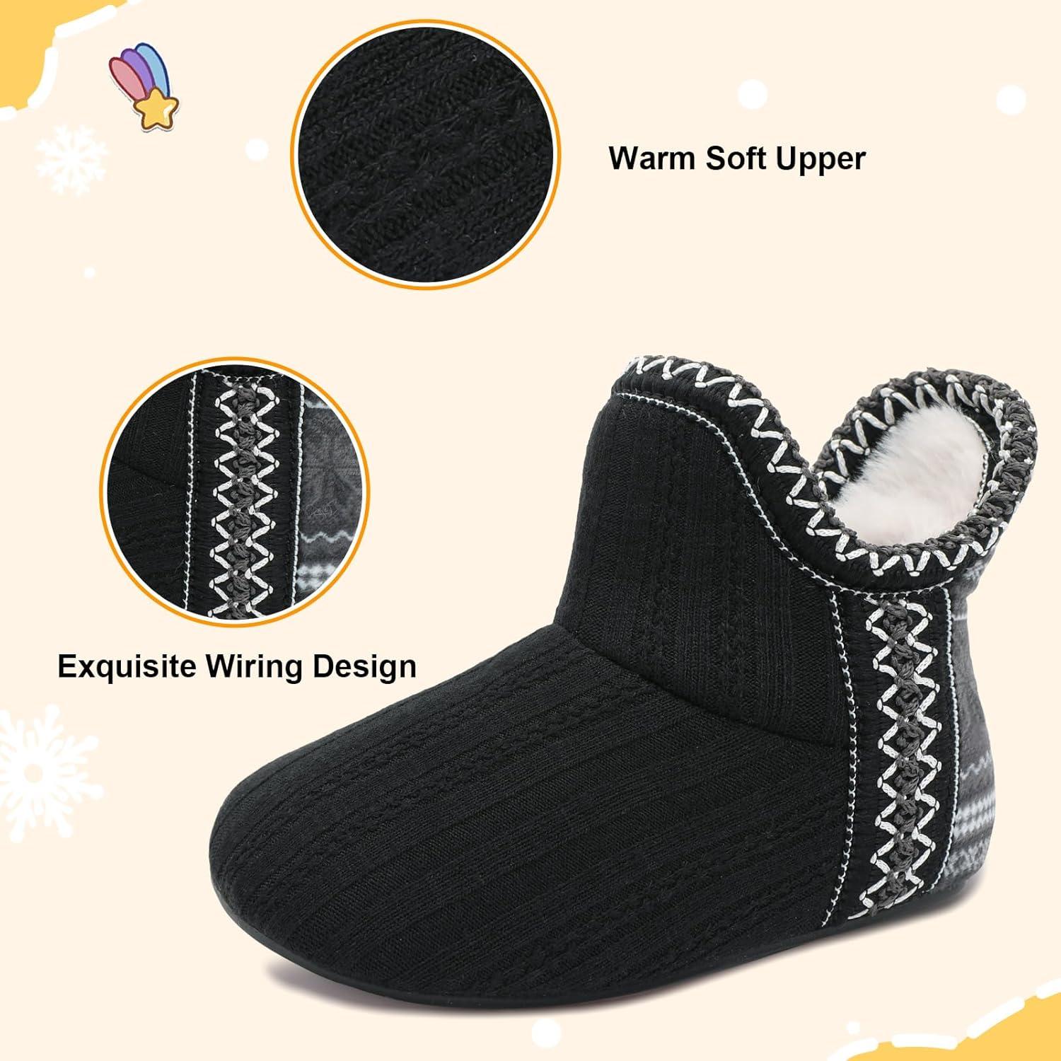imageLeIsfIt Toddler Slippers Boys Girls Cozy Warm House Shoes Kids Nonslip Winter Slipper Booties Slip on Plush Lining Sock SlippersBlack
