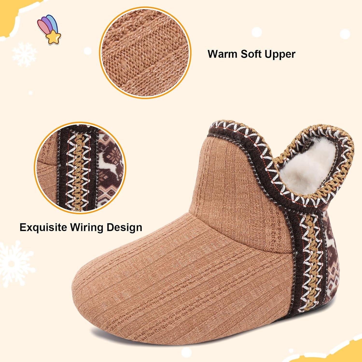 imageLeIsfIt Toddler Slippers Boys Girls Cozy Warm House Shoes Kids Nonslip Winter Slipper Booties Slip on Plush Lining Sock SlippersBrown