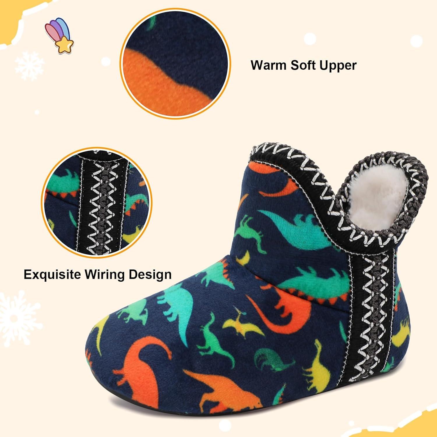 imageLeIsfIt Toddler Slippers Boys Girls Cozy Warm House Shoes Kids Nonslip Winter Slipper Booties Slip on Plush Lining Sock SlippersDinosaur