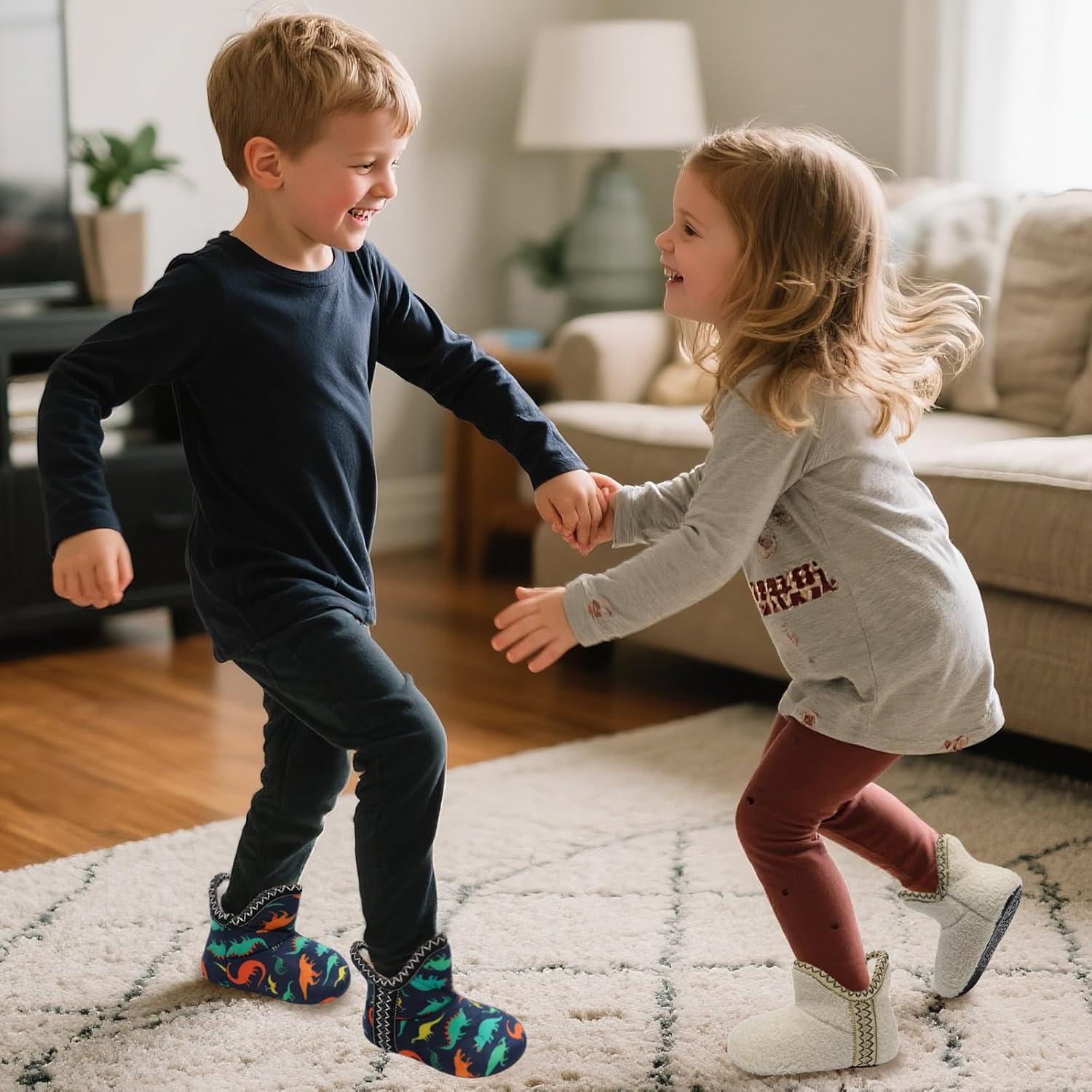 imageLeIsfIt Toddler Slippers Boys Girls Cozy Warm House Shoes Kids Nonslip Winter Slipper Booties Slip on Plush Lining Sock SlippersFlower