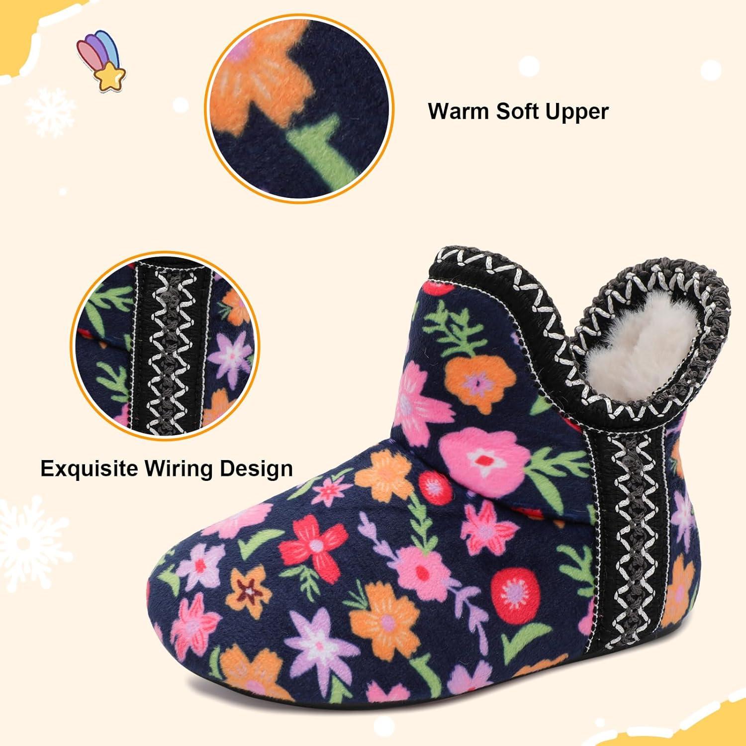 imageLeIsfIt Toddler Slippers Boys Girls Cozy Warm House Shoes Kids Nonslip Winter Slipper Booties Slip on Plush Lining Sock SlippersFlower