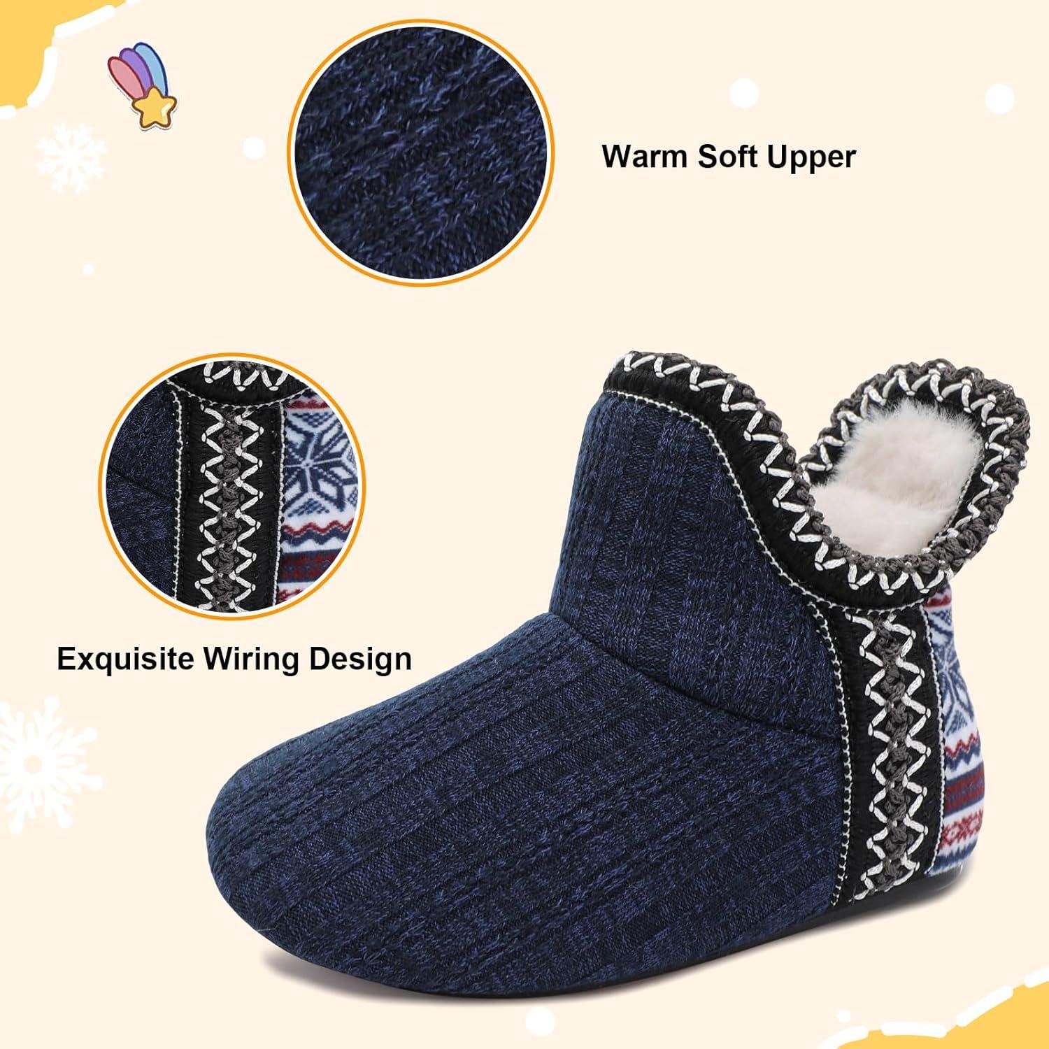 imageLeIsfIt Toddler Slippers Boys Girls Cozy Warm House Shoes Kids Nonslip Winter Slipper Booties Slip on Plush Lining Sock SlippersNavy