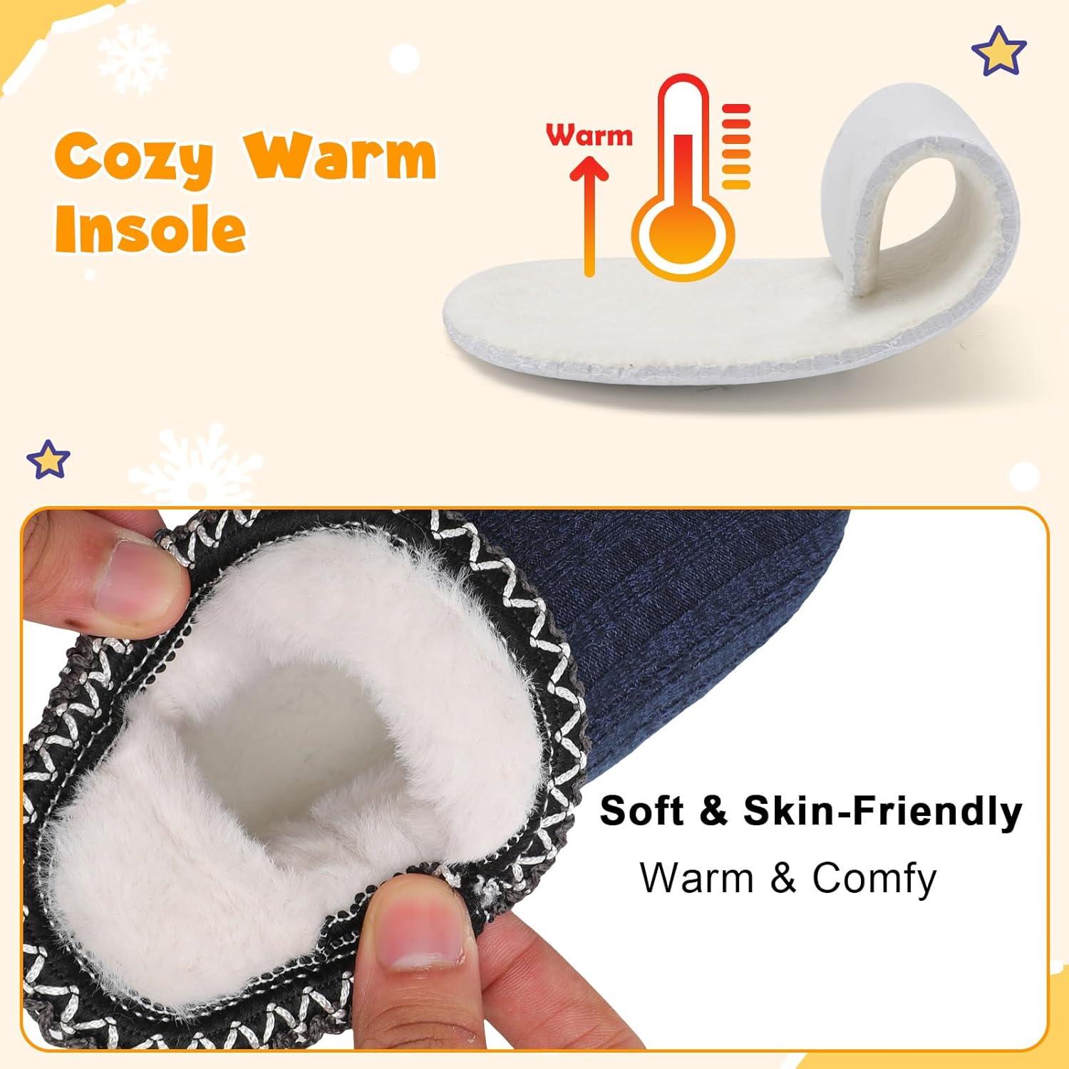 imageLeIsfIt Toddler Slippers Boys Girls Cozy Warm House Shoes Kids Nonslip Winter Slipper Booties Slip on Plush Lining Sock SlippersNavy