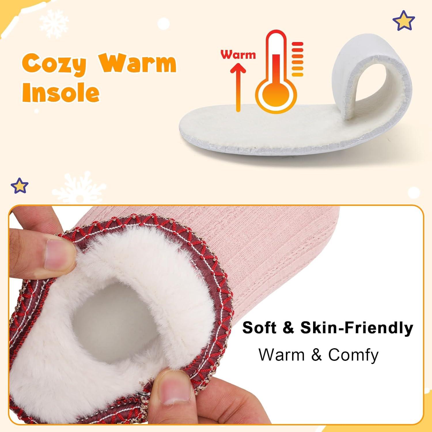 imageLeIsfIt Toddler Slippers Boys Girls Cozy Warm House Shoes Kids Nonslip Winter Slipper Booties Slip on Plush Lining Sock SlippersPink