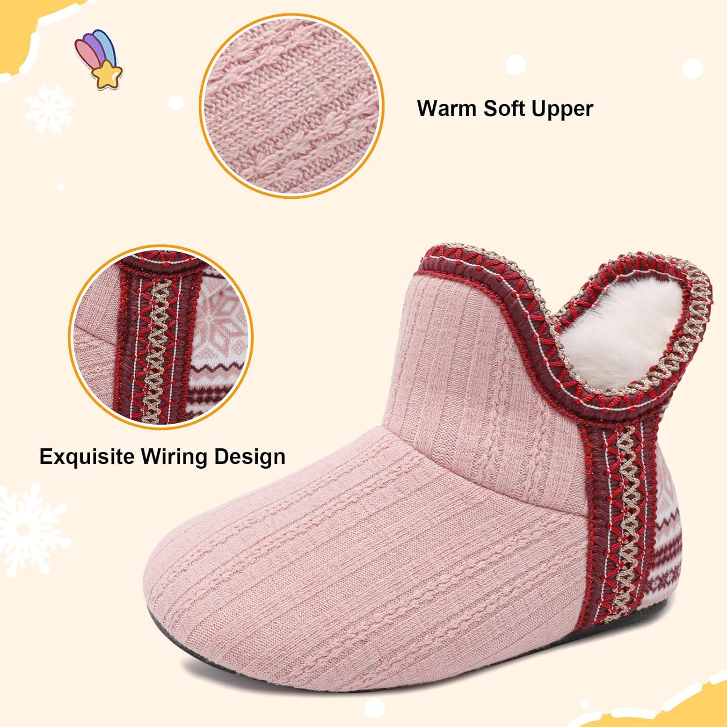 imageLeIsfIt Toddler Slippers Boys Girls Cozy Warm House Shoes Kids Nonslip Winter Slipper Booties Slip on Plush Lining Sock SlippersPink