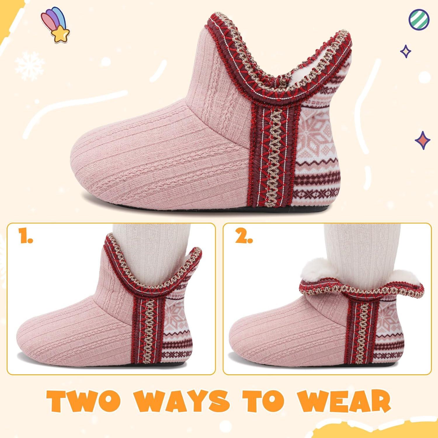 imageLeIsfIt Toddler Slippers Boys Girls Cozy Warm House Shoes Kids Nonslip Winter Slipper Booties Slip on Plush Lining Sock SlippersPink