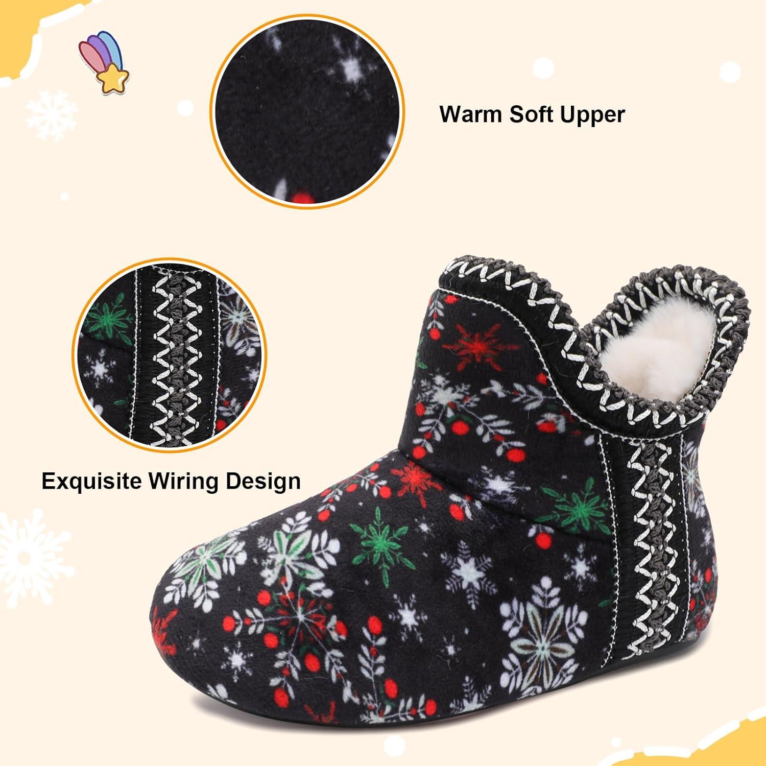 imageLeIsfIt Toddler Slippers Boys Girls Cozy Warm House Shoes Kids Nonslip Winter Slipper Booties Slip on Plush Lining Sock SlippersSnowflake