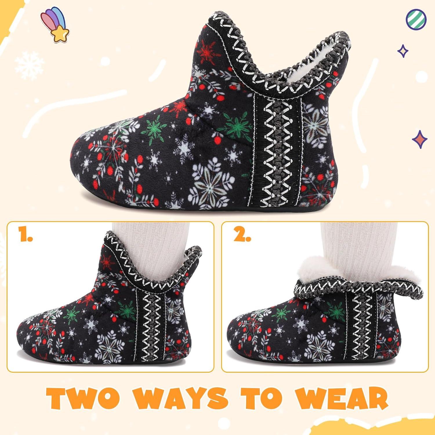 imageLeIsfIt Toddler Slippers Boys Girls Cozy Warm House Shoes Kids Nonslip Winter Slipper Booties Slip on Plush Lining Sock SlippersSnowflake