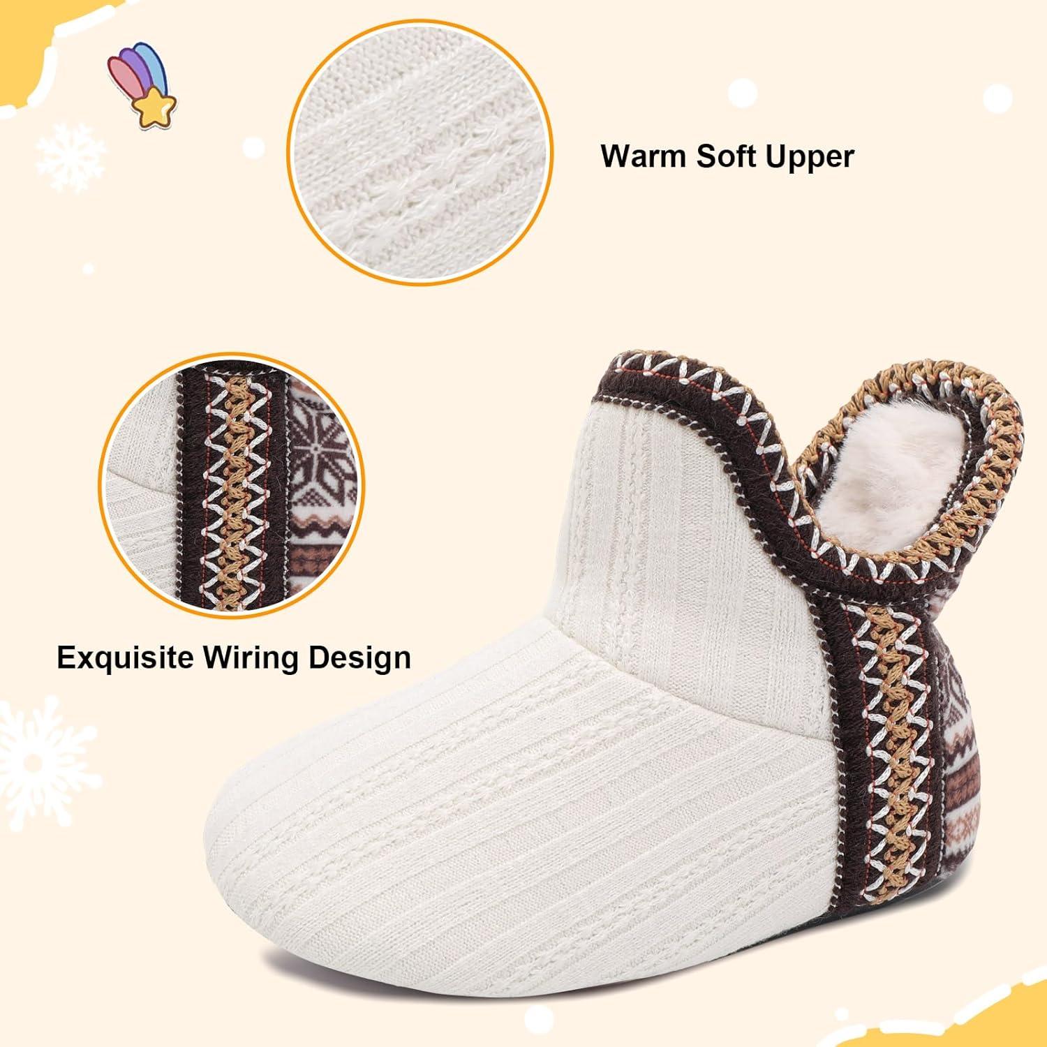 imageLeIsfIt Toddler Slippers Boys Girls Cozy Warm House Shoes Kids Nonslip Winter Slipper Booties Slip on Plush Lining Sock SlippersWhite