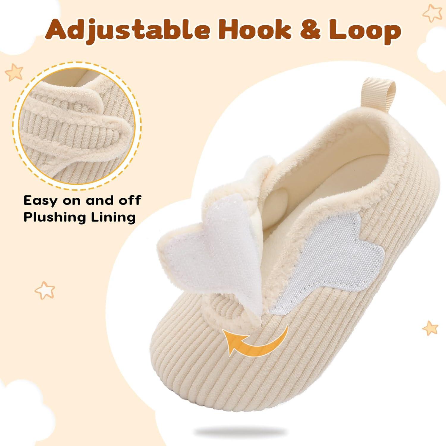 imageLeIsfIt Toddler Slippers Boys Girls House Shoes Soft Warm Kids House Slippers Slip on Cozy Bedroom Sock Shoes Nonslip Indoor Outdoor Slipper ShoeBeige