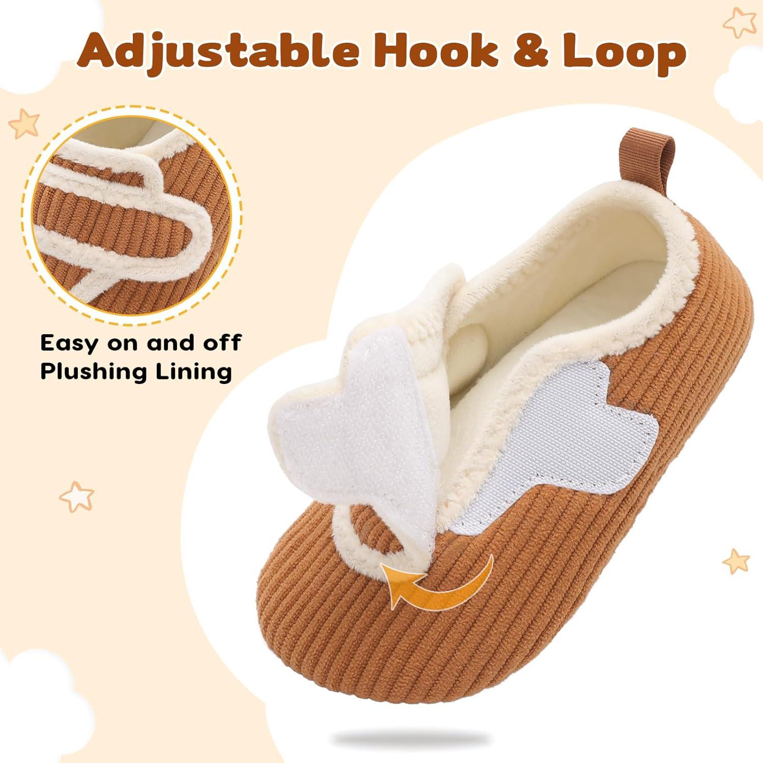 imageLeIsfIt Toddler Slippers Boys Girls House Shoes Soft Warm Kids House Slippers Slip on Cozy Bedroom Sock Shoes Nonslip Indoor Outdoor Slipper ShoeBrown