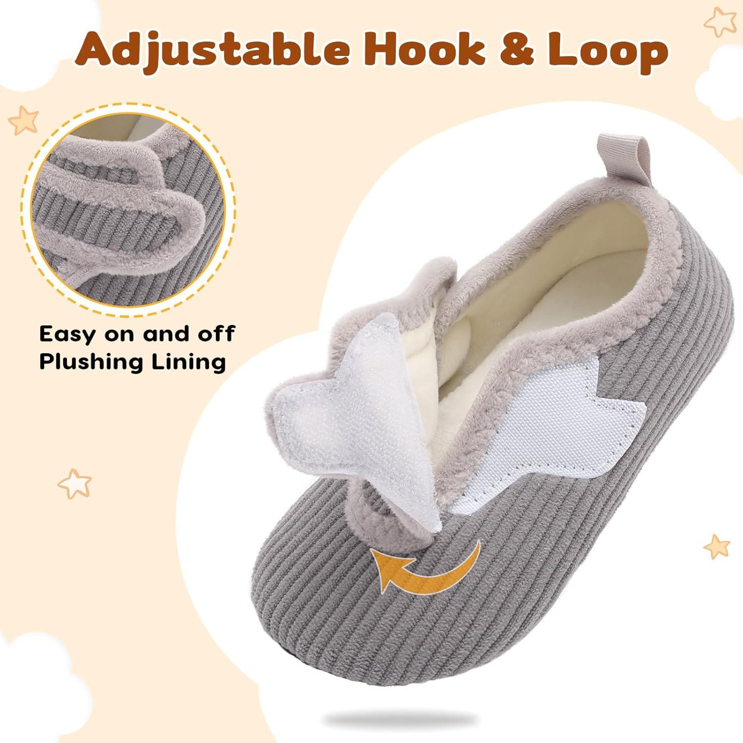 imageLeIsfIt Toddler Slippers Boys Girls House Shoes Soft Warm Kids House Slippers Slip on Cozy Bedroom Sock Shoes Nonslip Indoor Outdoor Slipper ShoeGrey