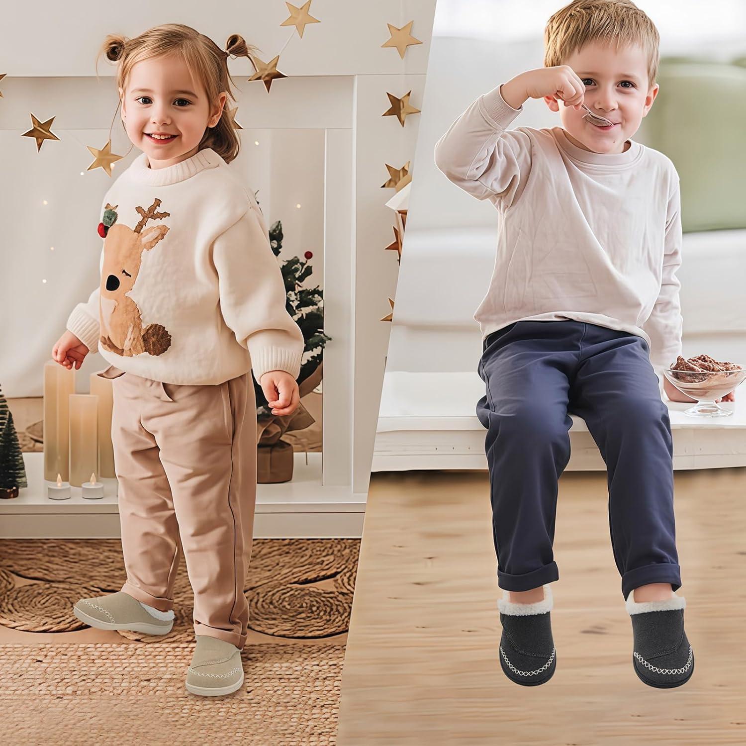 imageLeIsfIt Toddler Slippers Boys Girls Moccasin Slippers Kids Warm SlipOn House Shoes with NonSlip Sole for Indoor ampamp OutdoorDinosaur