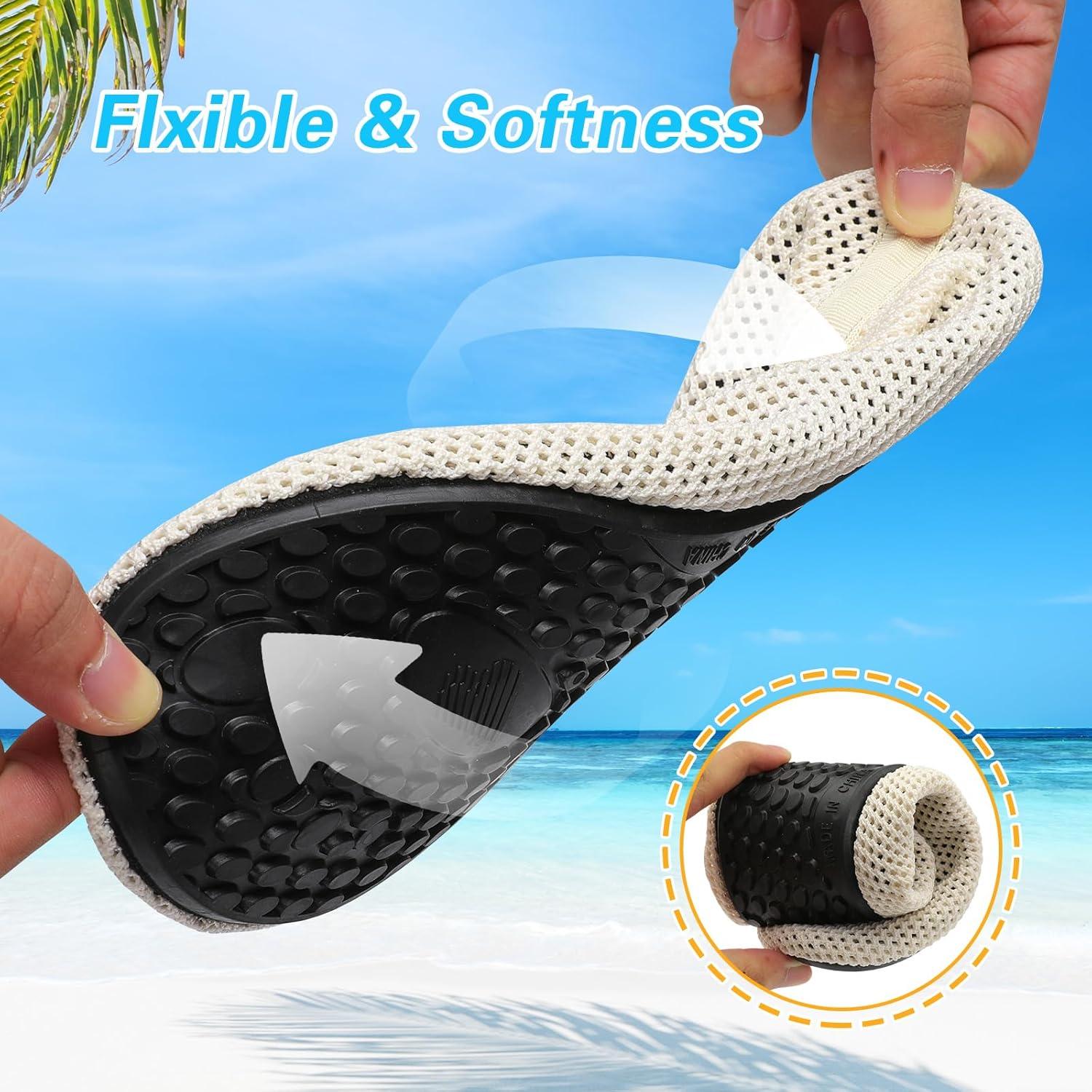 imageLeIsfIt Water Shoes for Women Men Wide Swim Beach Barefoot Shoes Quick Dry Aqua Socks for Pool Diving Boating River Yoga Lake SurfBeige Knit