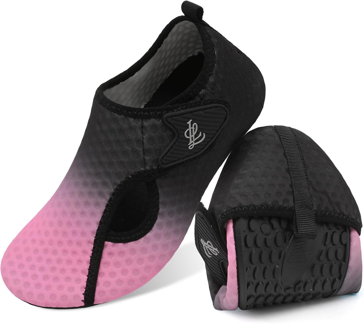 imageLeIsfIt Water Shoes for Women Men Wide Swim Beach Barefoot Shoes Quick Dry Aqua Socks for Pool Diving Boating River Yoga Lake SurfBlack Pink