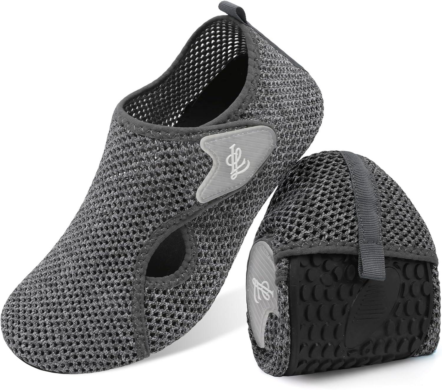 imageLeIsfIt Water Shoes for Women Men Wide Swim Beach Barefoot Shoes Quick Dry Aqua Socks for Pool Diving Boating River Yoga Lake SurfDark GreyKnit