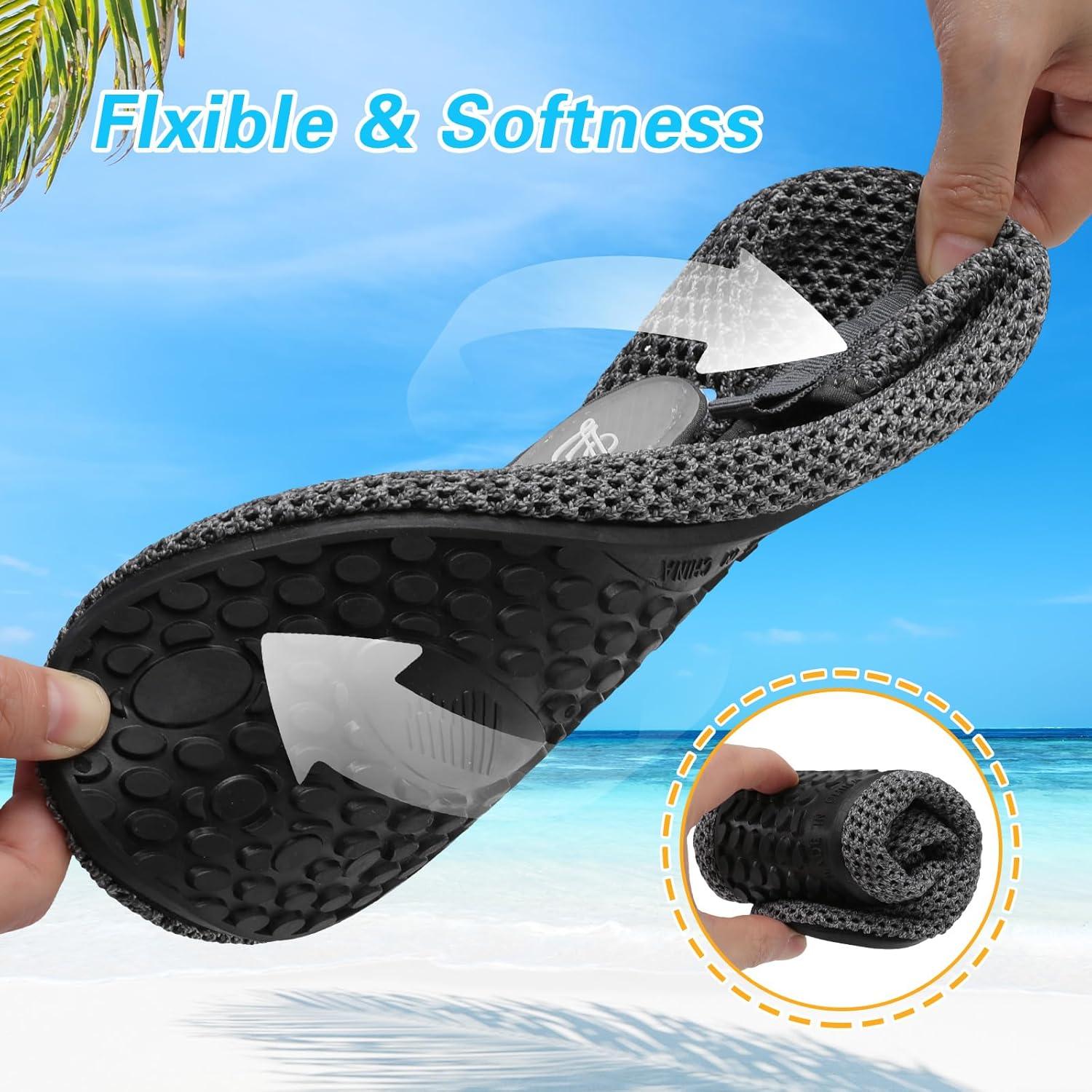 imageLeIsfIt Water Shoes for Women Men Wide Swim Beach Barefoot Shoes Quick Dry Aqua Socks for Pool Diving Boating River Yoga Lake SurfDark GreyKnit