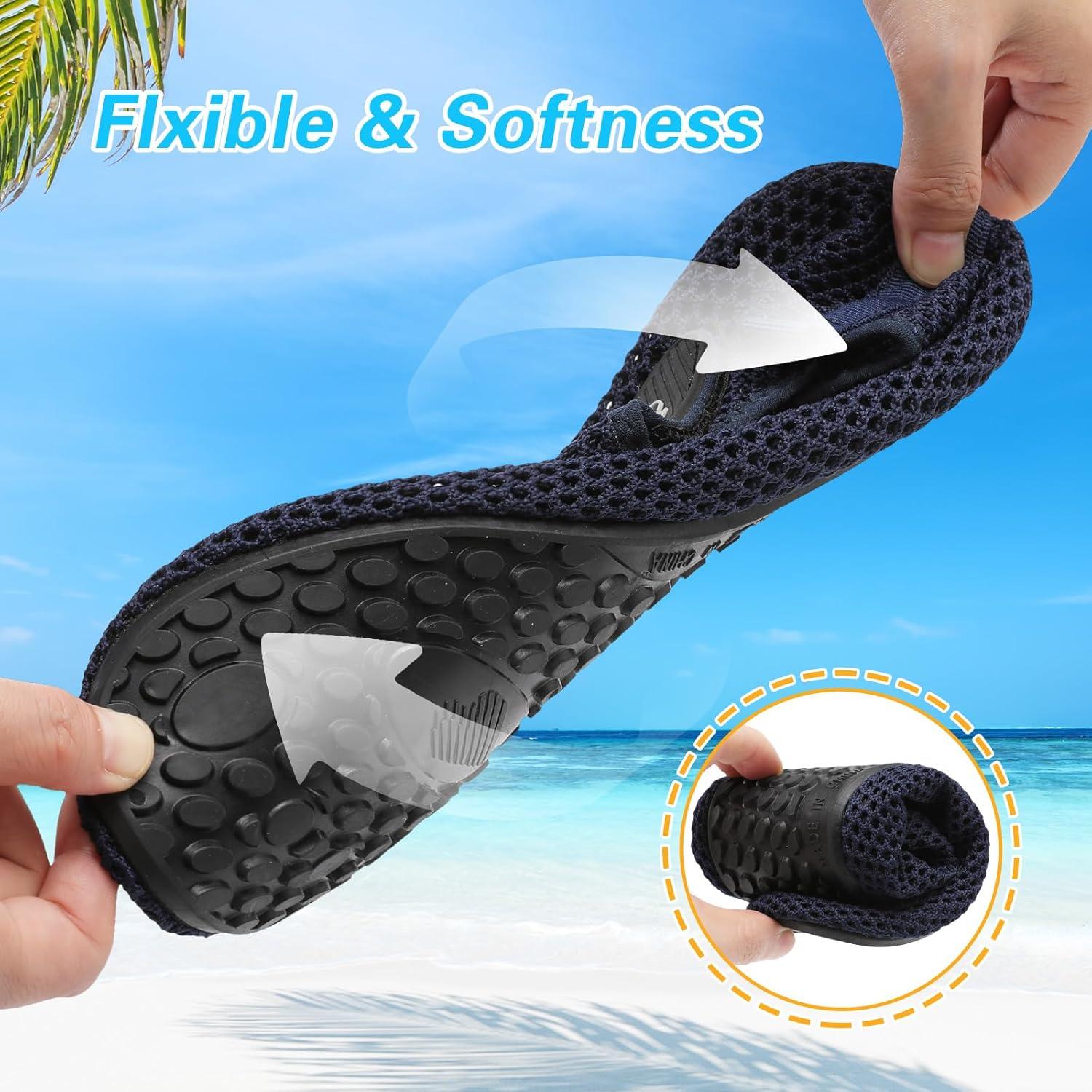 imageLeIsfIt Water Shoes for Women Men Wide Swim Beach Barefoot Shoes Quick Dry Aqua Socks for Pool Diving Boating River Yoga Lake SurfNavyKnit