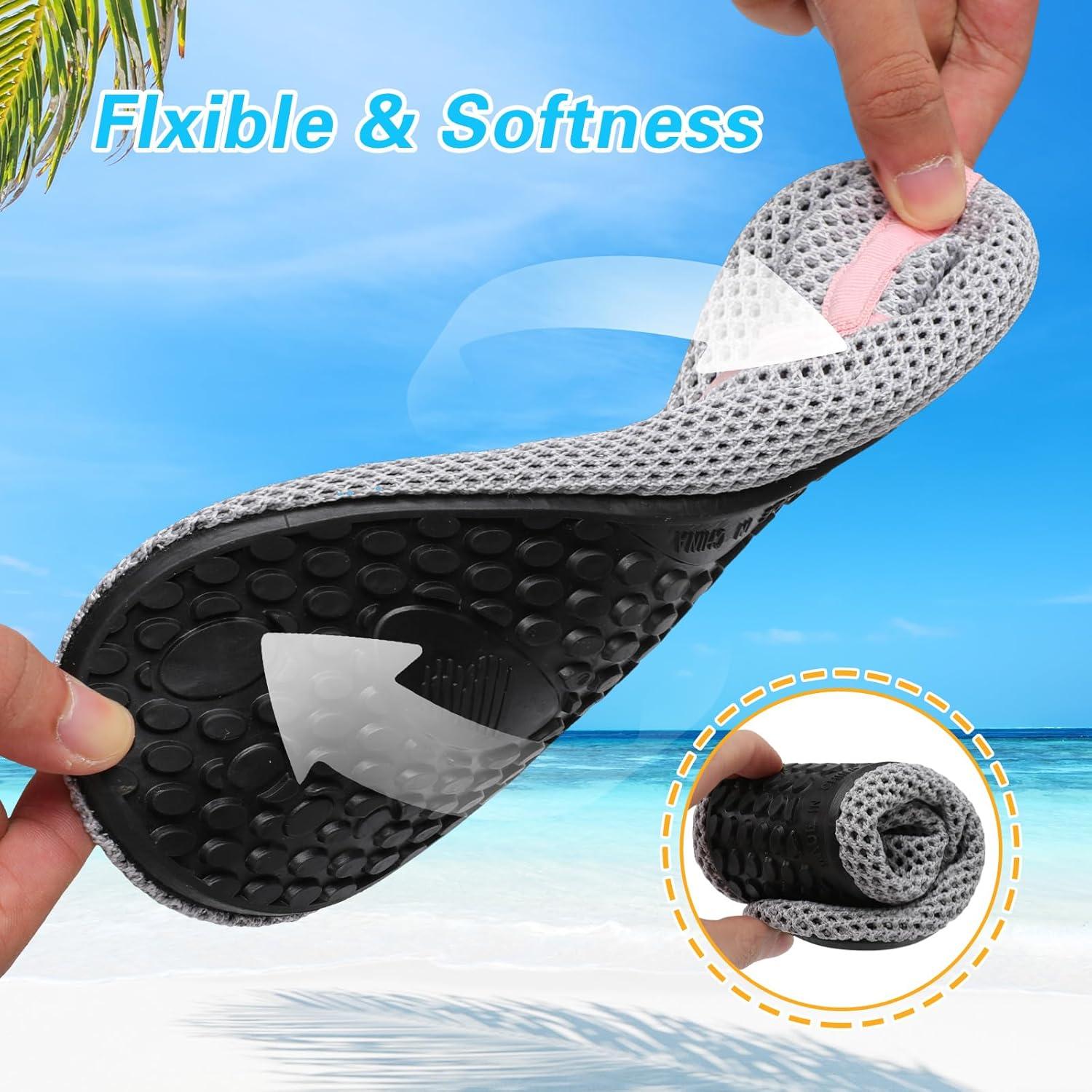 imageLeIsfIt Water Shoes for Women Men Wide Swim Beach Barefoot Shoes Quick Dry Aqua Socks for Pool Diving Boating River Yoga Lake SurfPinkgreyKnit