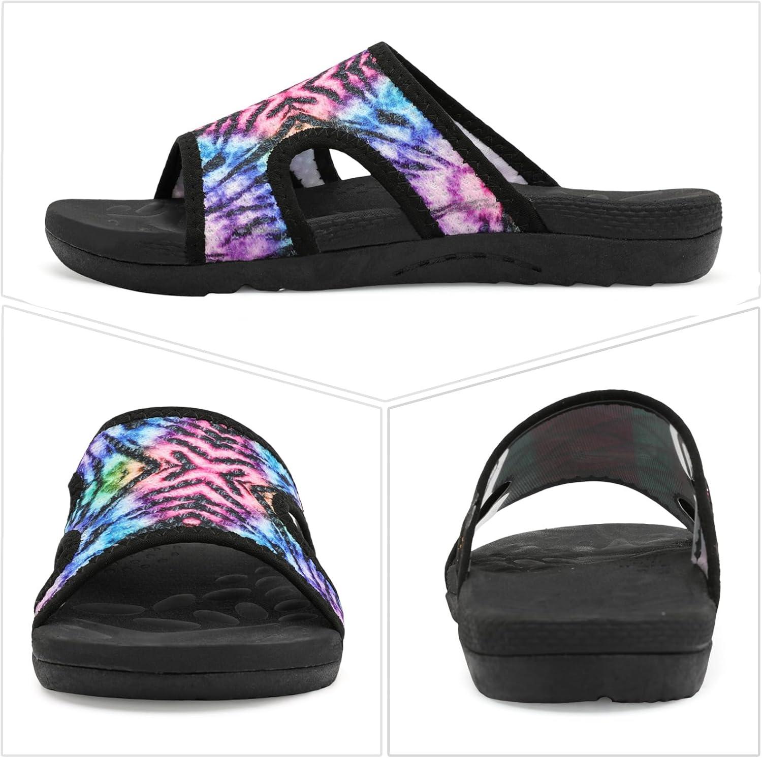 imageLeIsfIt Womens Slide Sandals Arch Support Slides Slip on Plantar Fasciitis Sandals Ladies Yoga Mat Thick Cushion Slipper Slides for Indoor OutdoorAmulti