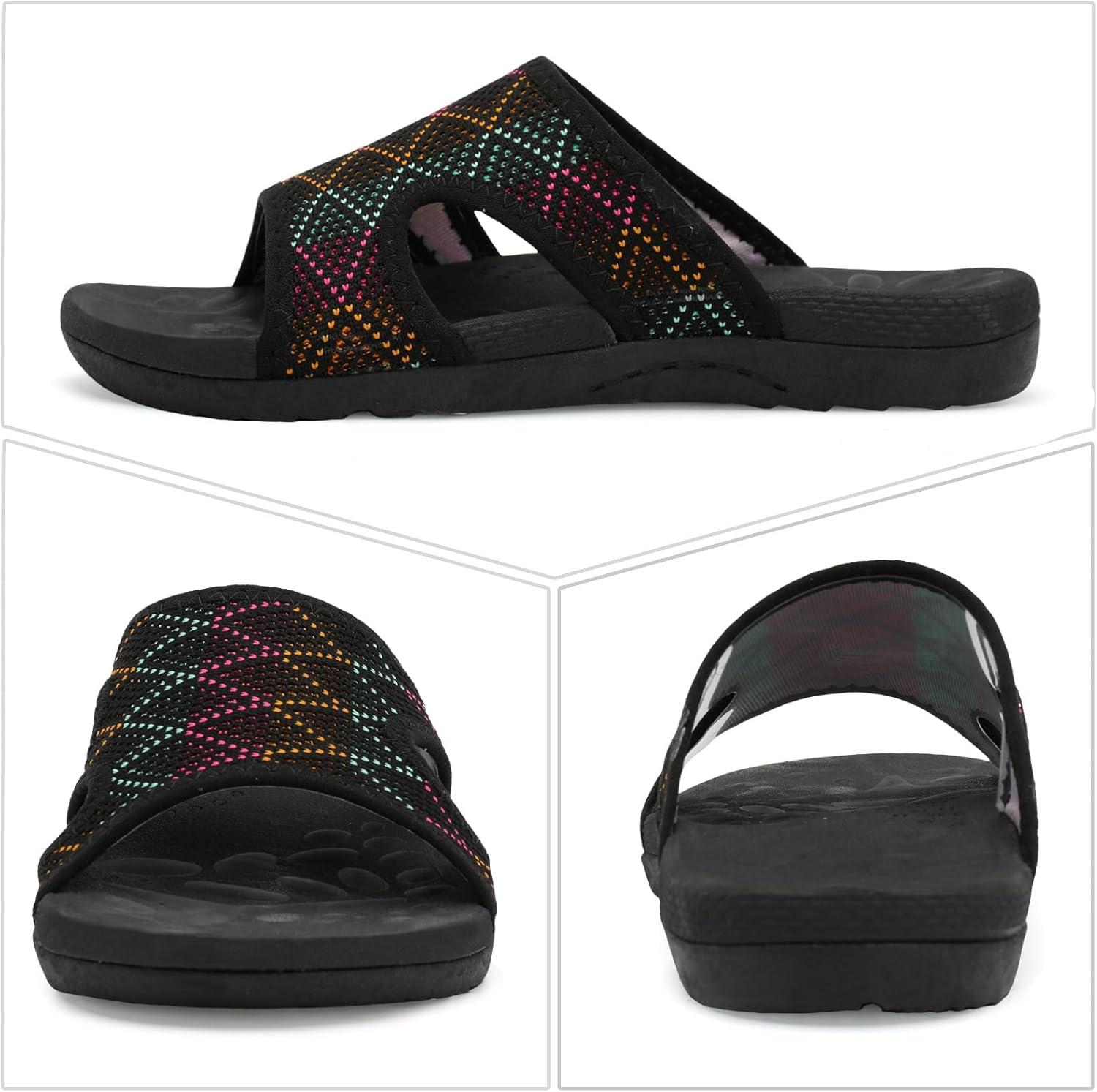 imageLeIsfIt Womens Slide Sandals Arch Support Slides Slip on Plantar Fasciitis Sandals Ladies Yoga Mat Thick Cushion Slipper Slides for Indoor OutdoorColor Black