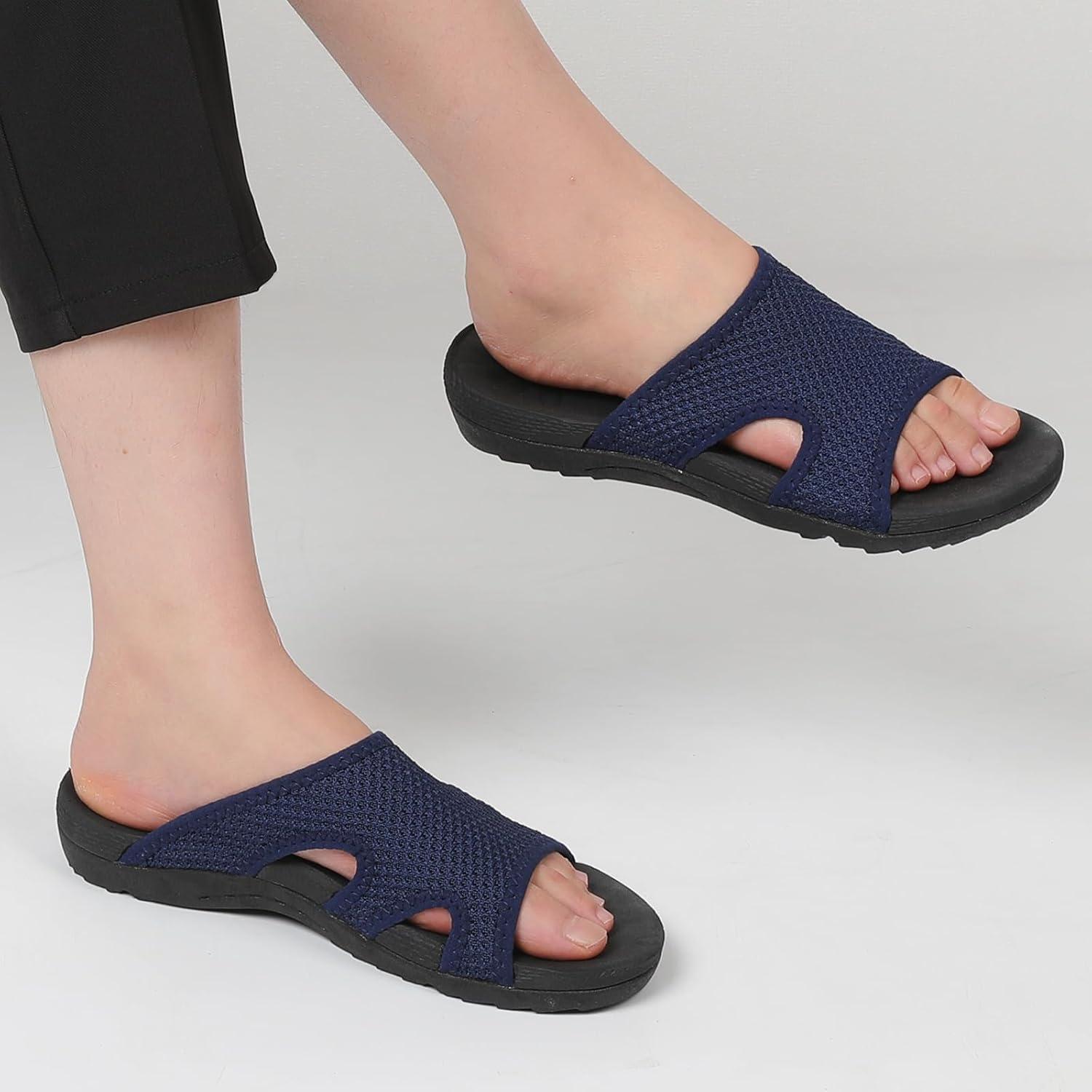 imageLeIsfIt Womens Slide Sandals Arch Support Slides Slip on Plantar Fasciitis Sandals Ladies Yoga Mat Thick Cushion Slipper Slides for Indoor OutdoorNavy