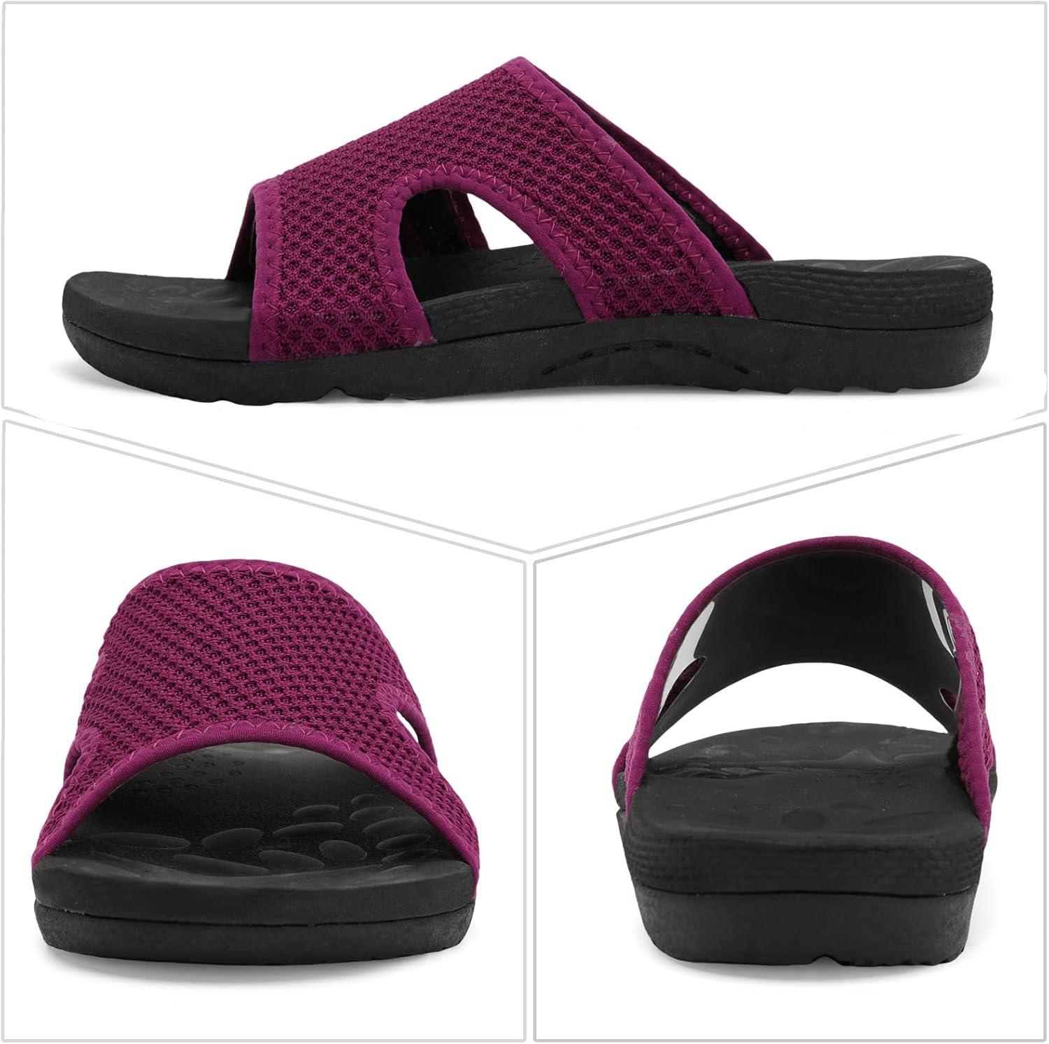 imageLeIsfIt Womens Slide Sandals Arch Support Slides Slip on Plantar Fasciitis Sandals Ladies Yoga Mat Thick Cushion Slipper Slides for Indoor OutdoorPurple