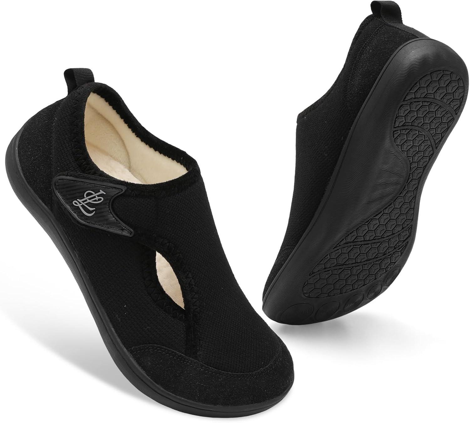 imageLeIsfIt Womens Slippers Wide Diabetic Shoes Adjustable Arthritis Edema House Shoes Indoor Outdoor SlippersBlack