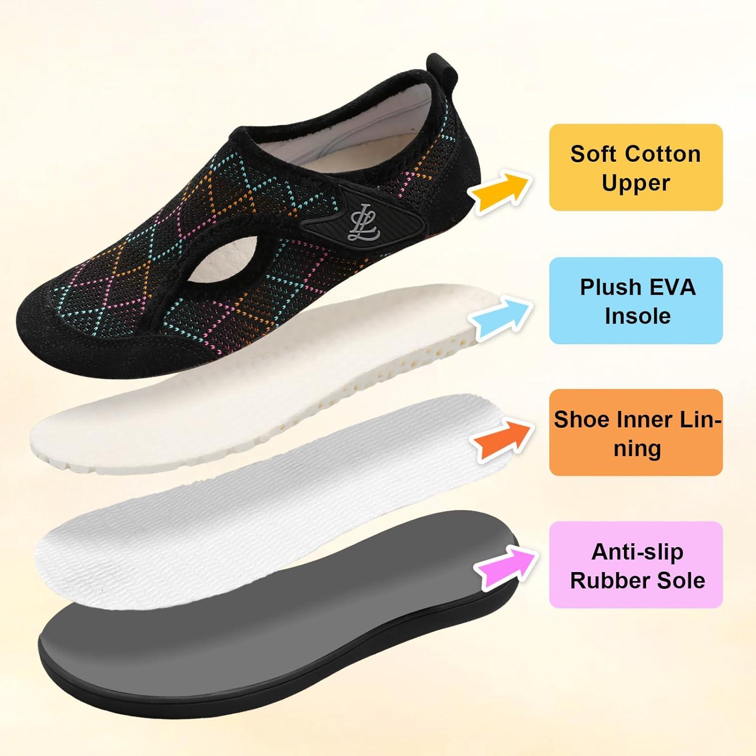 imageLeIsfIt Womens Slippers Wide Diabetic Shoes Adjustable Arthritis Edema House Shoes Indoor Outdoor SlippersBlackKnit