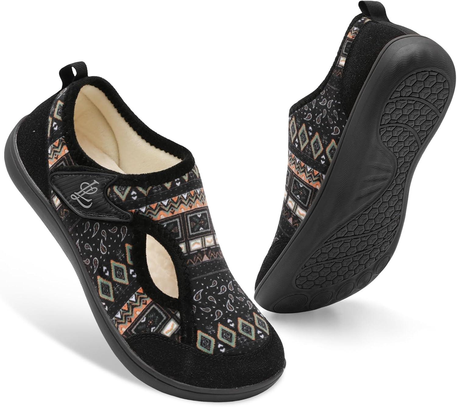 imageLeIsfIt Womens Slippers Wide Diabetic Shoes Adjustable Arthritis Edema House Shoes Indoor Outdoor SlippersBohemian