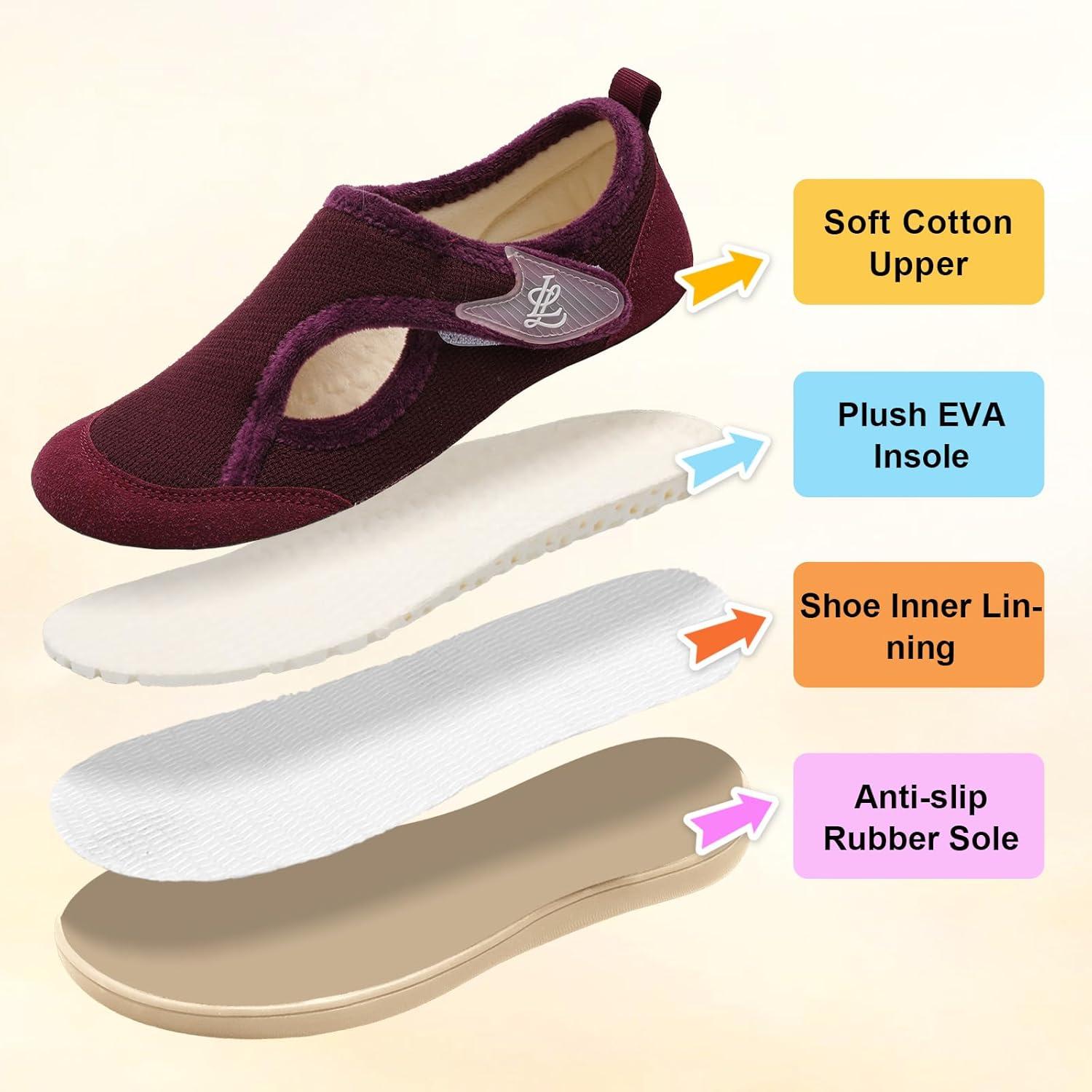 imageLeIsfIt Womens Slippers Wide Diabetic Shoes Adjustable Arthritis Edema House Shoes Indoor Outdoor SlippersDark Red