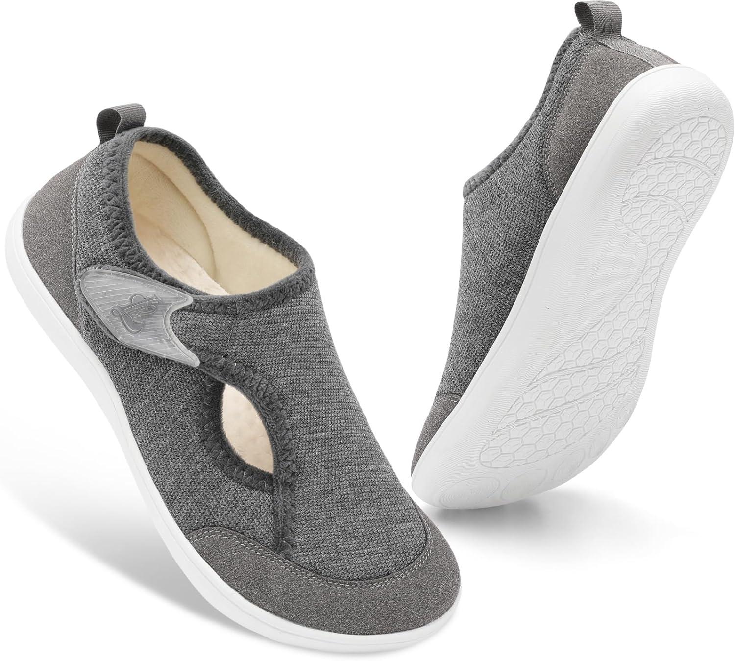 imageLeIsfIt Womens Slippers Wide Diabetic Shoes Adjustable Arthritis Edema House Shoes Indoor Outdoor SlippersGrey