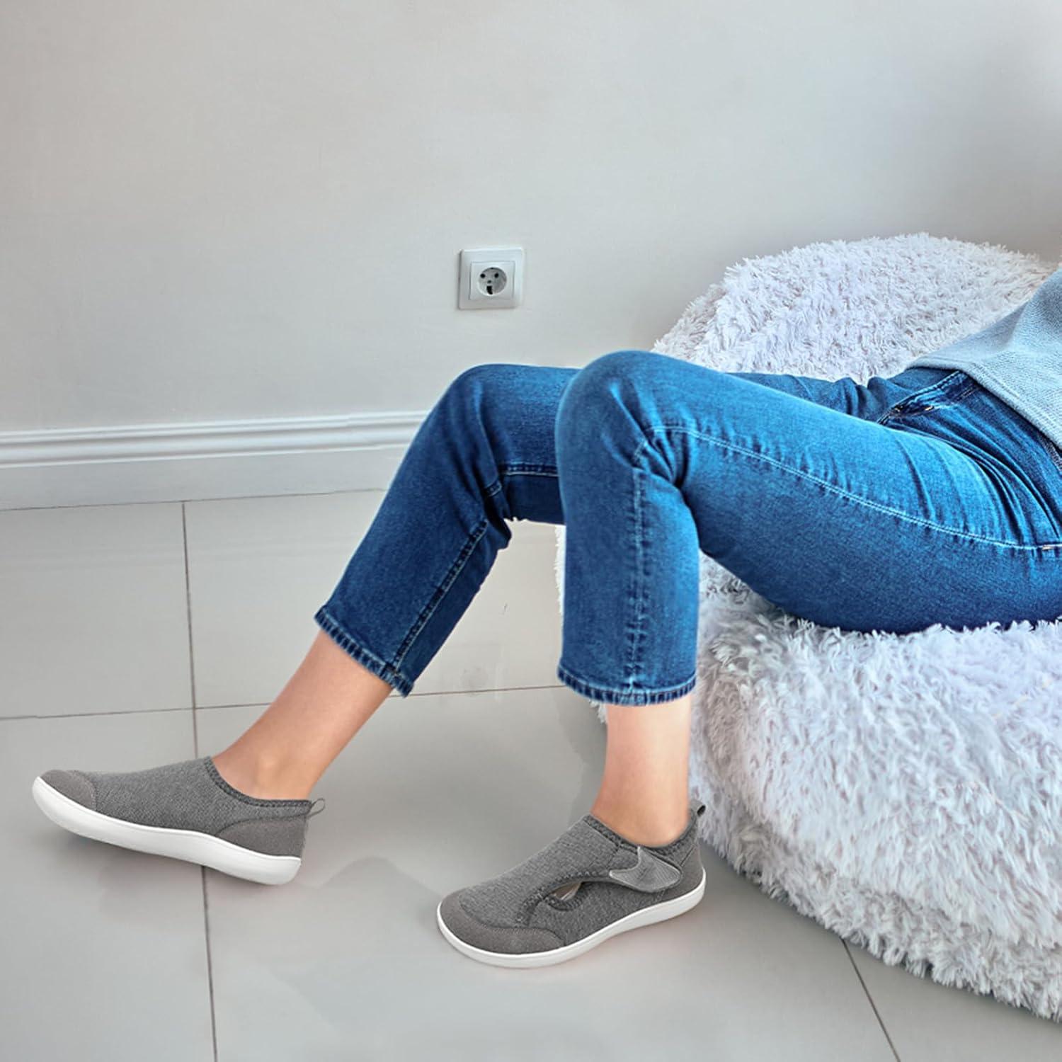 imageLeIsfIt Womens Slippers Wide Diabetic Shoes Adjustable Arthritis Edema House Shoes Indoor Outdoor SlippersGrey