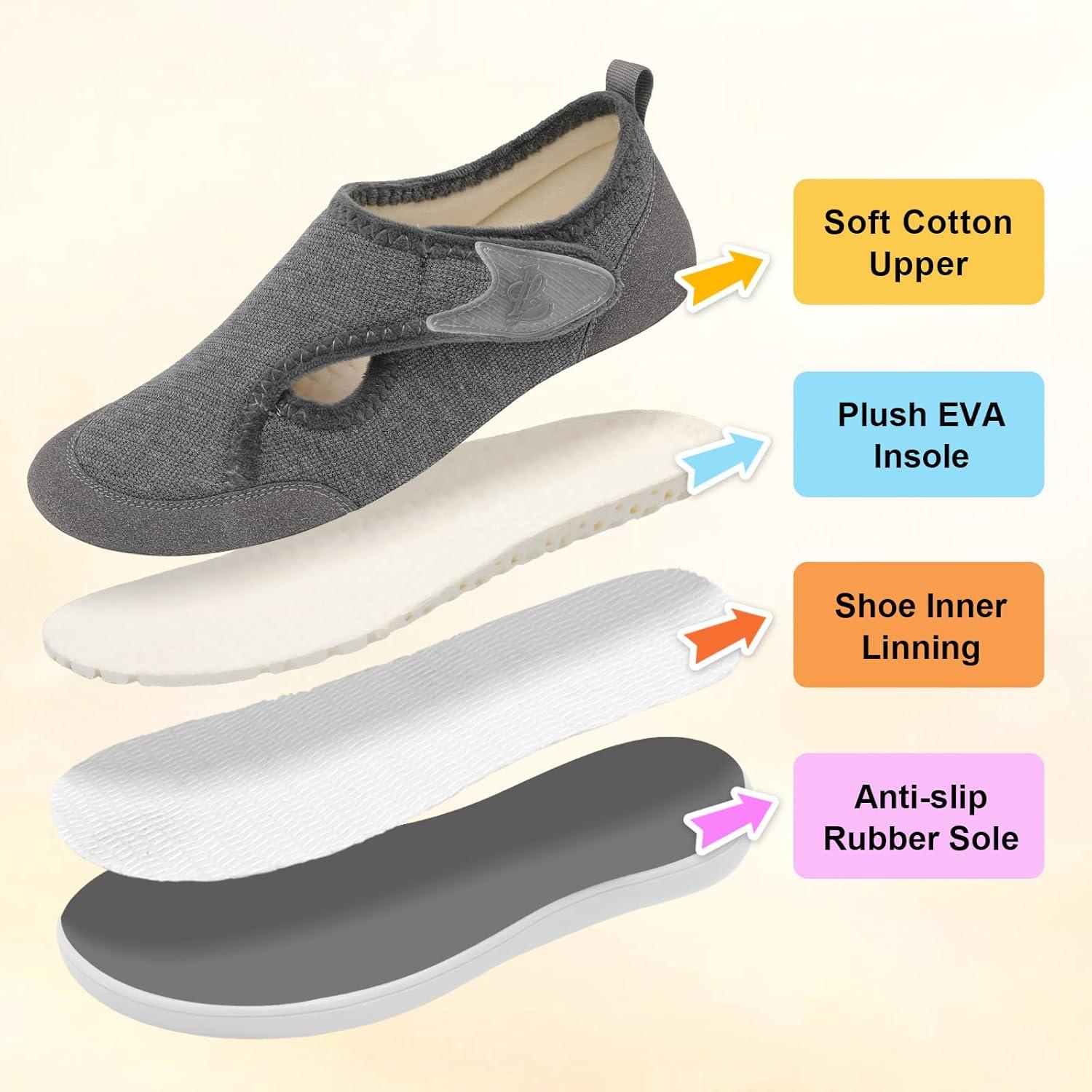 imageLeIsfIt Womens Slippers Wide Diabetic Shoes Adjustable Arthritis Edema House Shoes Indoor Outdoor SlippersGrey