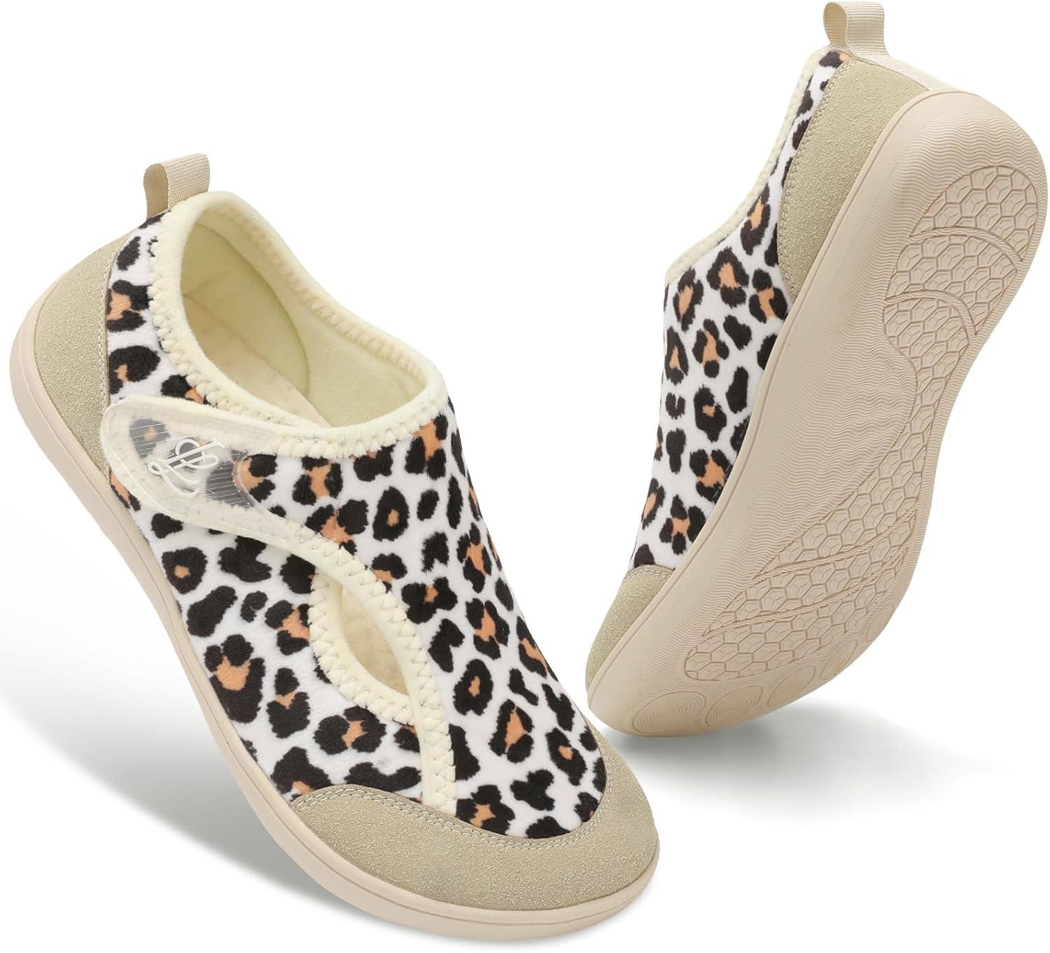 imageLeIsfIt Womens Slippers Wide Diabetic Shoes Adjustable Arthritis Edema House Shoes Indoor Outdoor SlippersLeopard