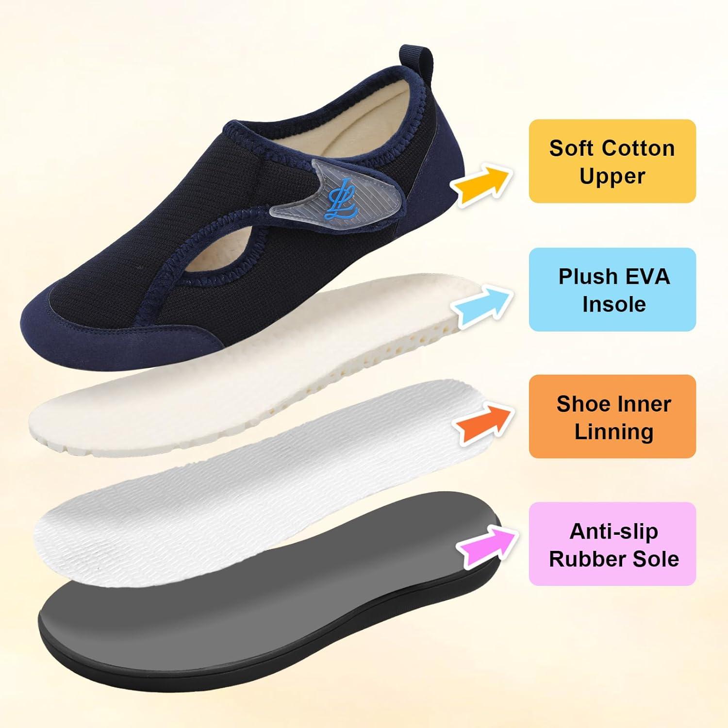 imageLeIsfIt Womens Slippers Wide Diabetic Shoes Adjustable Arthritis Edema House Shoes Indoor Outdoor SlippersNavy