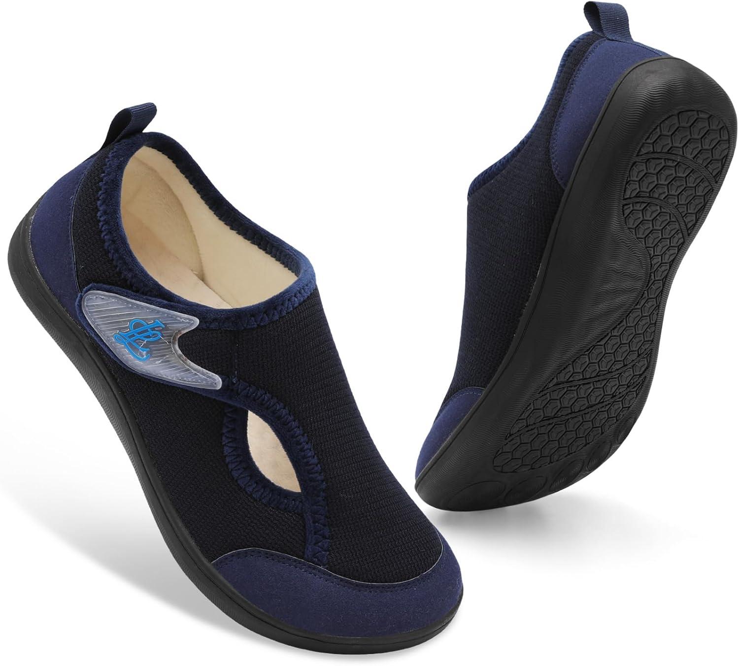 imageLeIsfIt Womens Slippers Wide Diabetic Shoes Adjustable Arthritis Edema House Shoes Indoor Outdoor SlippersNavy