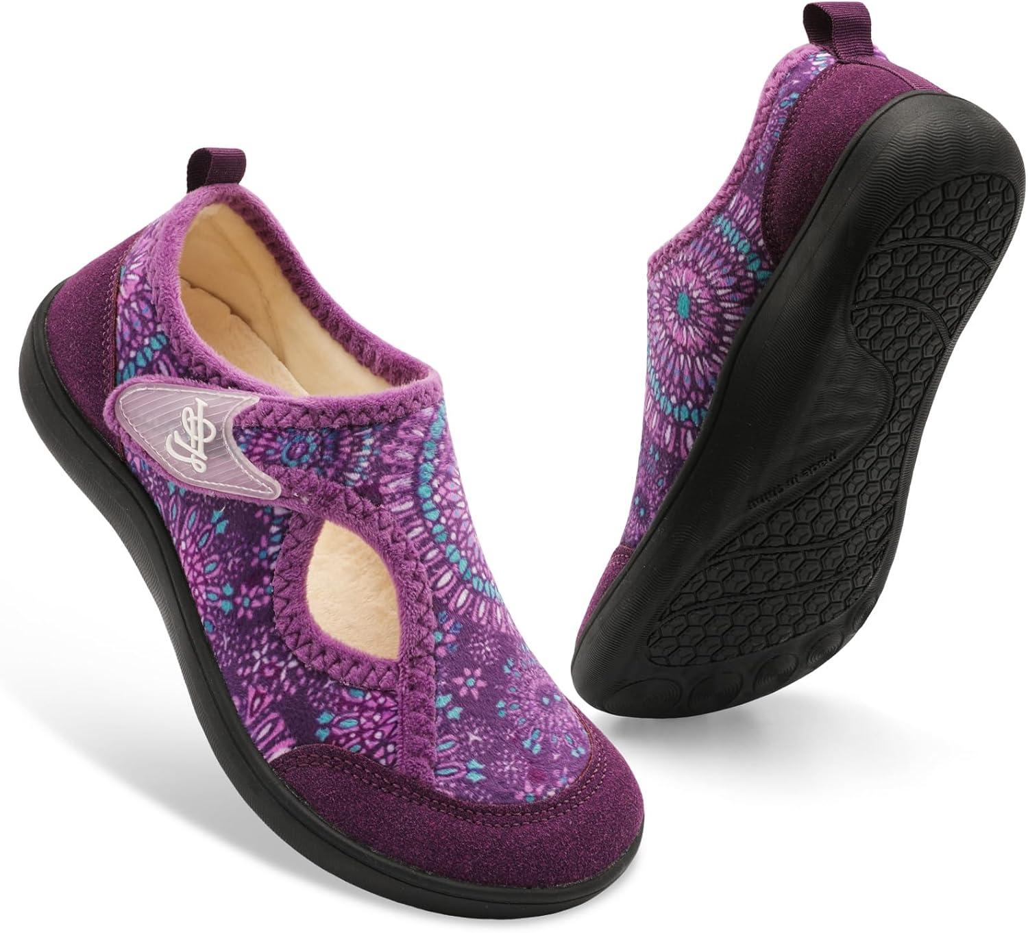 imageLeIsfIt Womens Slippers Wide Diabetic Shoes Adjustable Arthritis Edema House Shoes Indoor Outdoor SlippersPurple