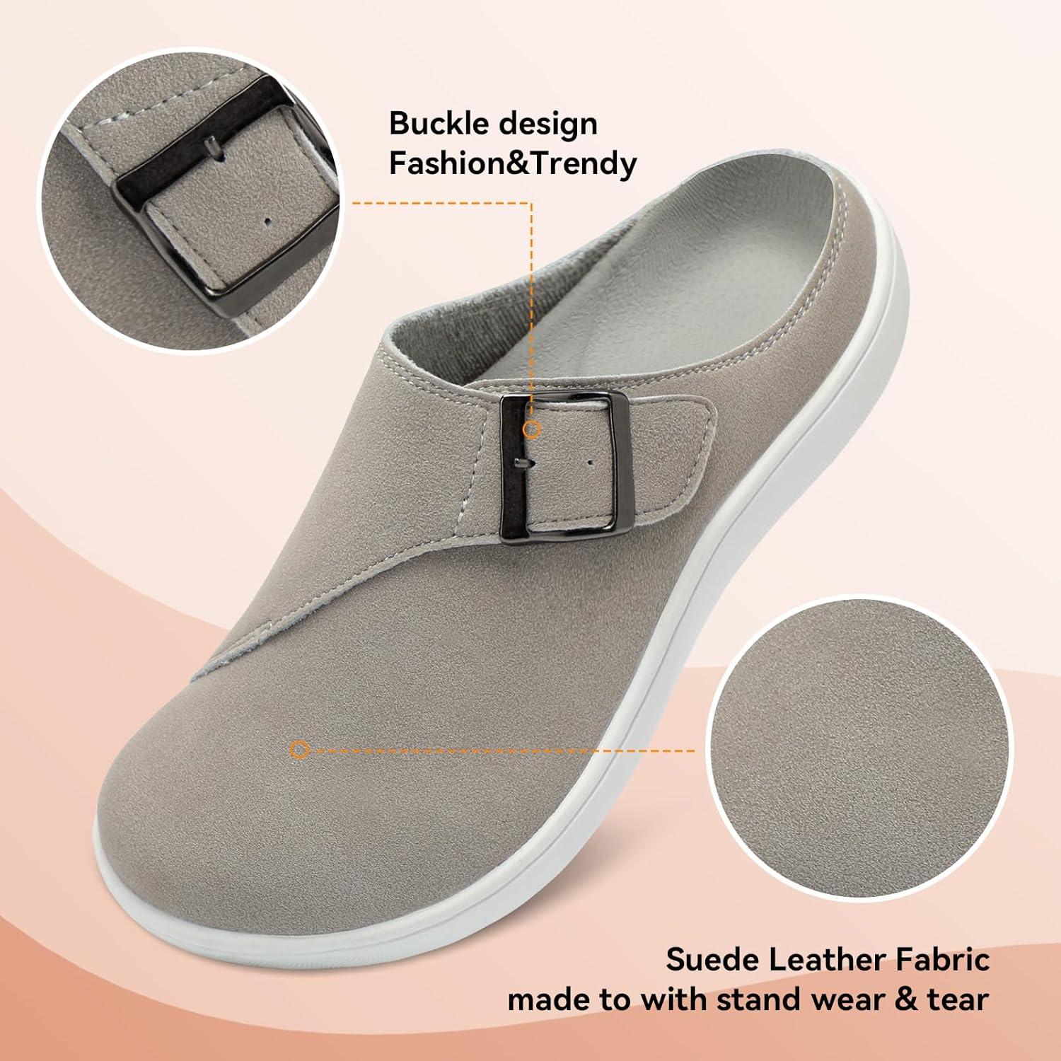 imageLeIsfIt Womens Wide Clogs Adjustable Diabetic Mules Slip on Clog Slippers for Swollen Edema Feet Wide Width Mules Potato ShoesGrey