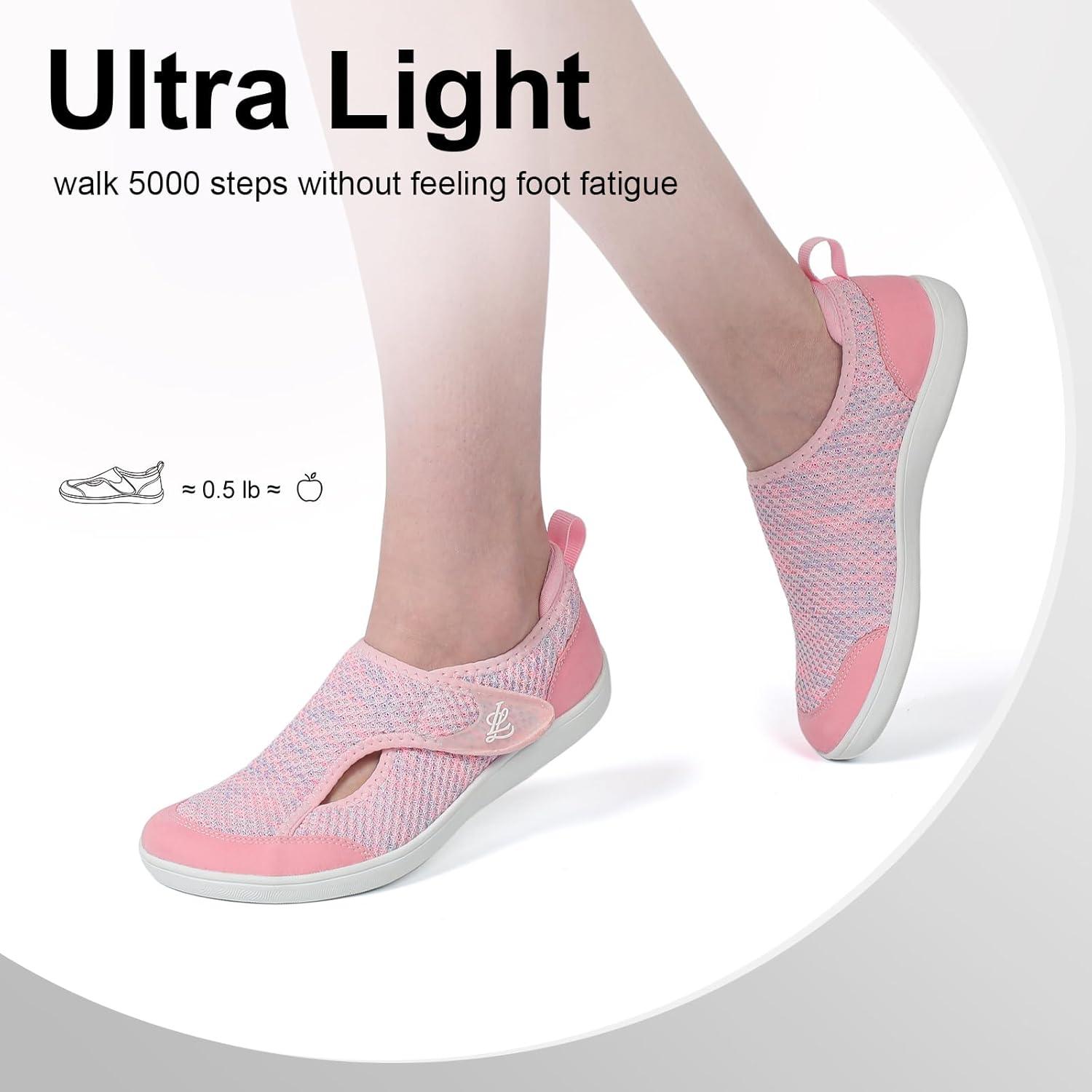 imageLeIsfIt Womens Wide Diabetic Shoes Adjustable Barefoot Walking Shoes Breathable Zero Drop Sneakers for Wide Width Arthritis Edema FeetPink