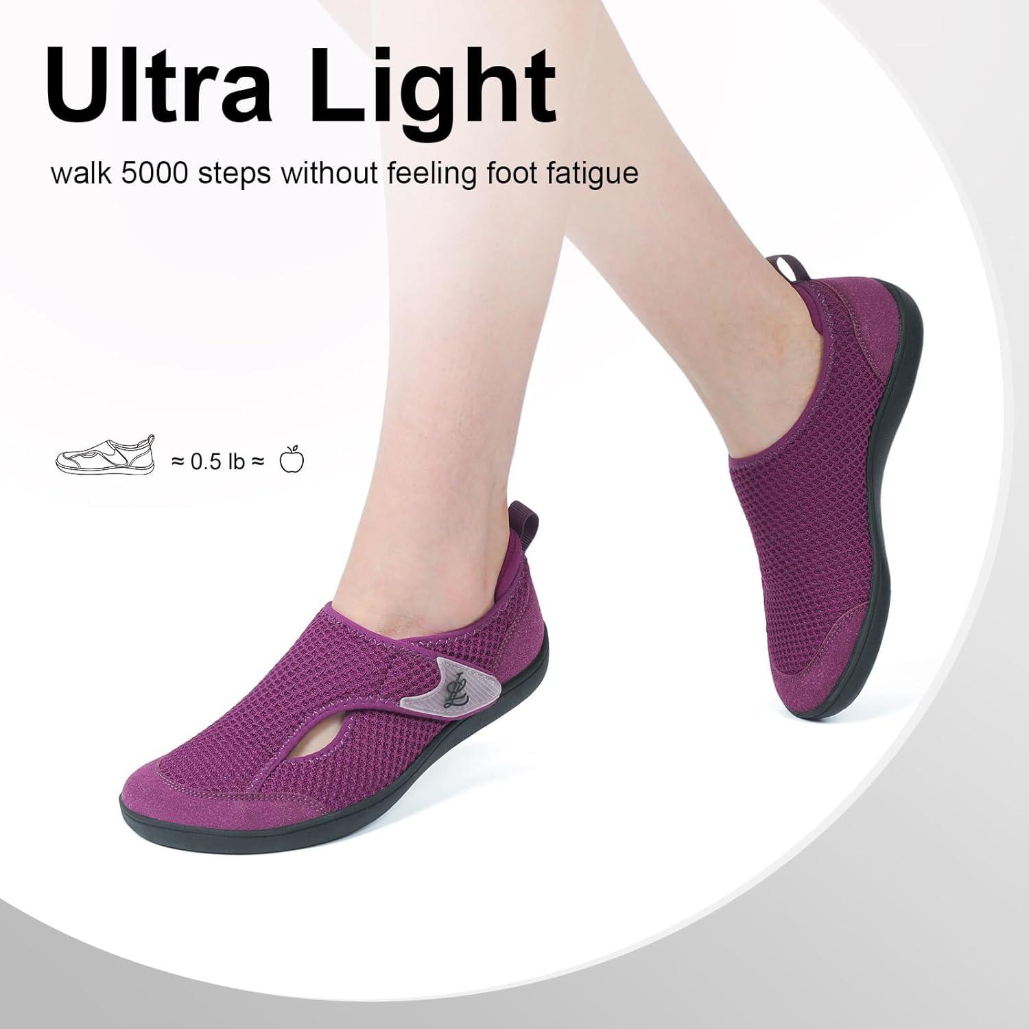 imageLeIsfIt Womens Wide Diabetic Shoes Adjustable Barefoot Walking Shoes Breathable Zero Drop Sneakers for Wide Width Arthritis Edema FeetPurple